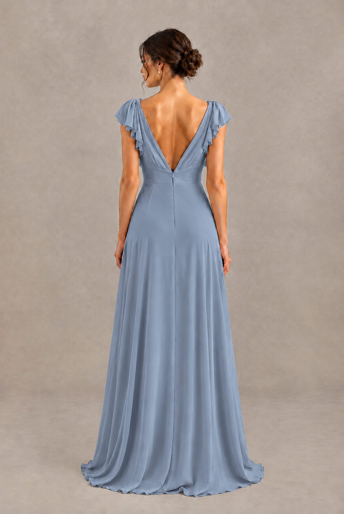 BOLODOO Dusty Blue V-Neck Flutter Sleeve A-Line Bridesmaid Dress - Dusty Blue - Dusty Blue_2