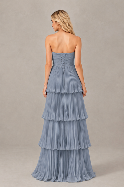 BOLODOO Dusty Blue Strapless Tiered Chiffon Maxi Dress - Dusty Blue