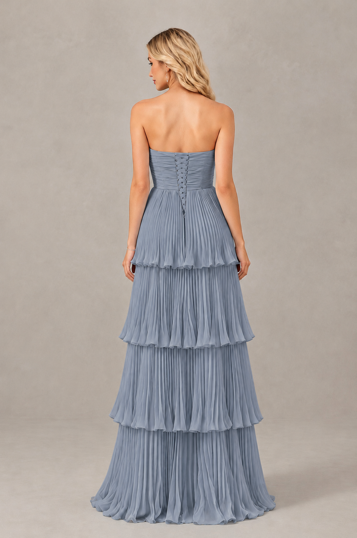 BOLODOO Dusty Blue Strapless Tiered Chiffon Maxi Dress - Dusty Blue