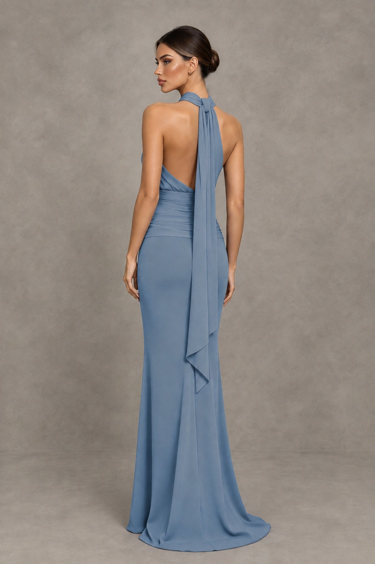BOLODOO Dusty Blue Chiffon Halter Maxi Formal Wedding Guest Dress - Dusty Blue - Dusty Blue_2