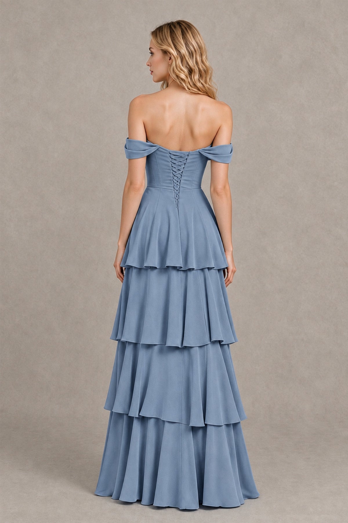 BOLODOO Dusty Blue Off-the-Shoulder Tiered A-Line Evening Bridesmaid Dress - Dusty Blue - Dusty Blue_2