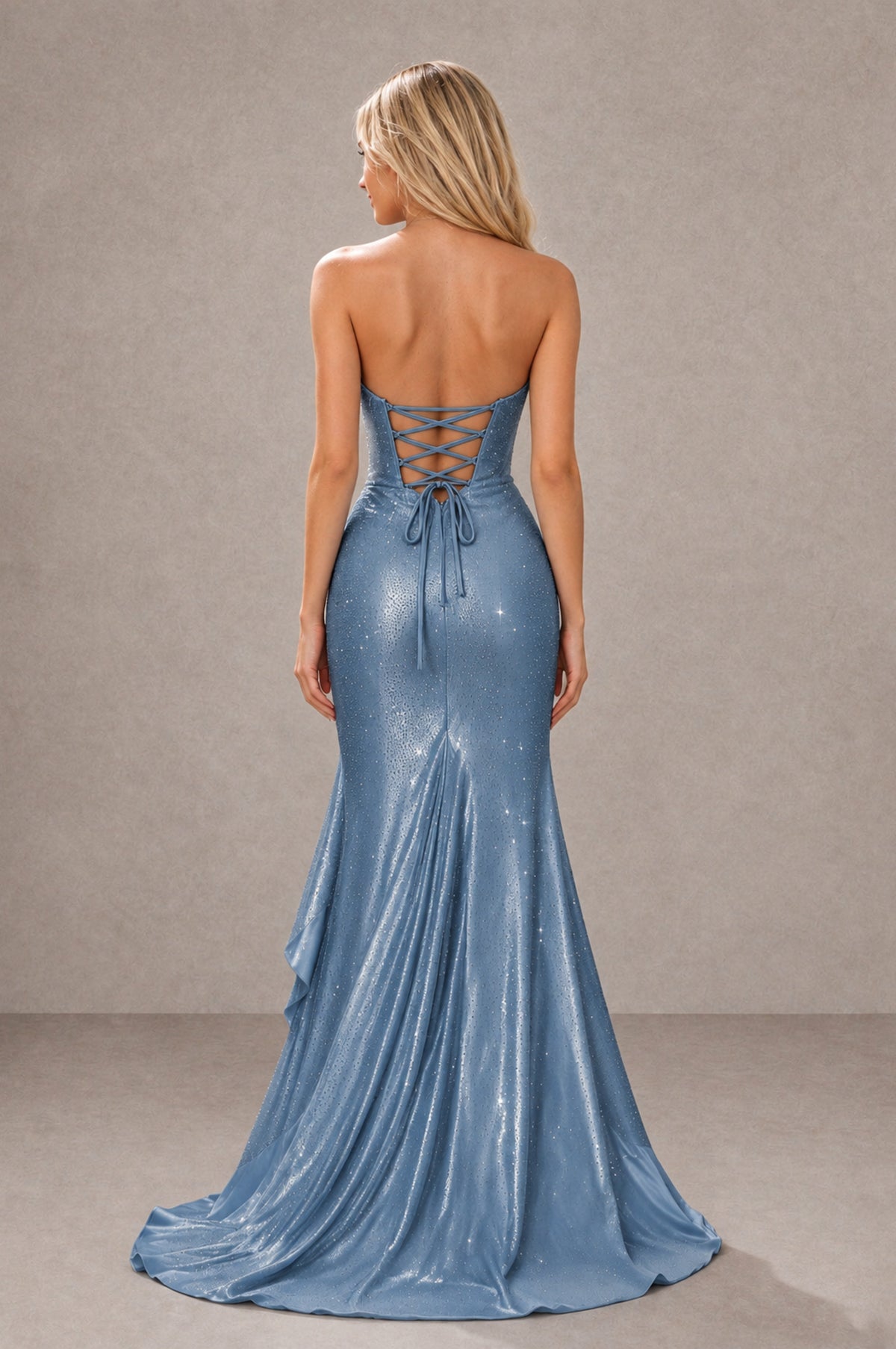 BOLODOO Dusty Blue Strapless Corset Mermaid Prom Dress with Ruffle Slit - Dusty Blue - Dusty Blue_2