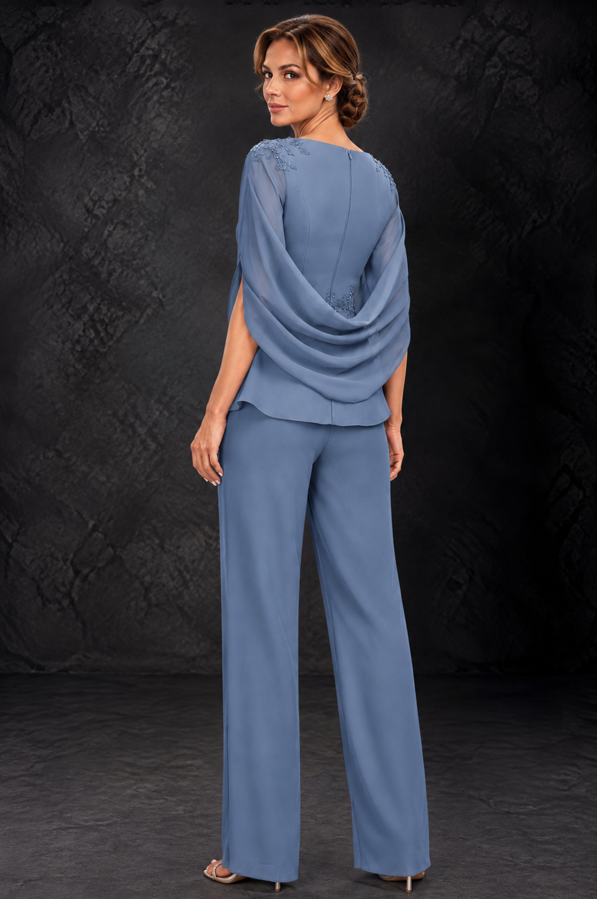 BOLODOO Dusty Blue Embellished Cape Sleeve Mother of the Bride Pantsuit - Dusty Blue - Dusty_Blue_2