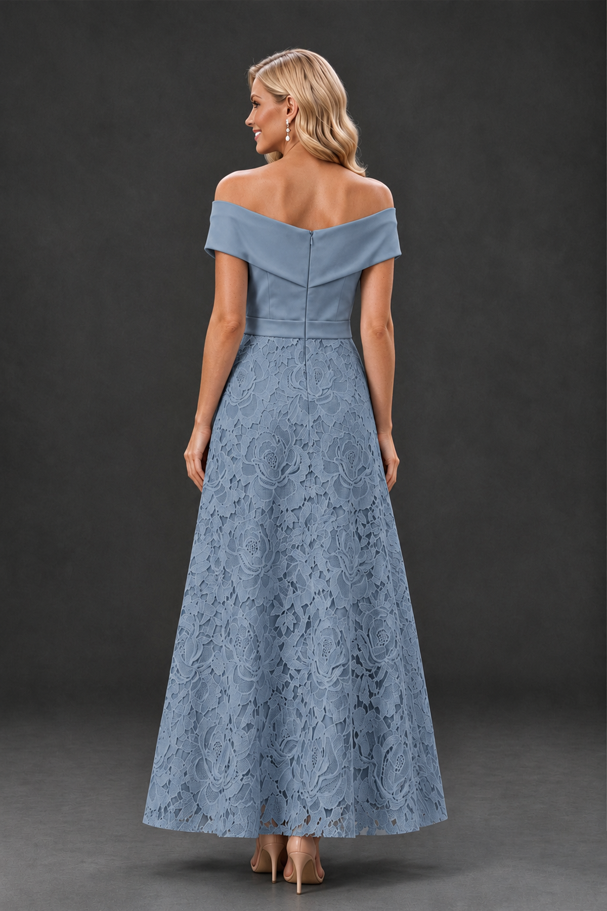BOLODOO Dusty Blue Off-the-Shoulder Floral A-Line Mother of the Bride Dress - Dusty Blue - Dusty Blue_2
