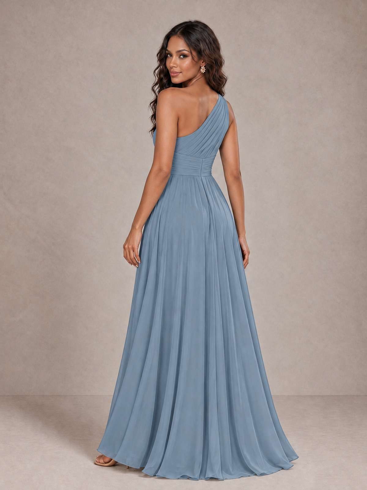 BOLODOO Dusty Blue One-Shoulder A-Line Bridesmaid Dress - Dusty Blue - Dusty Blue_2