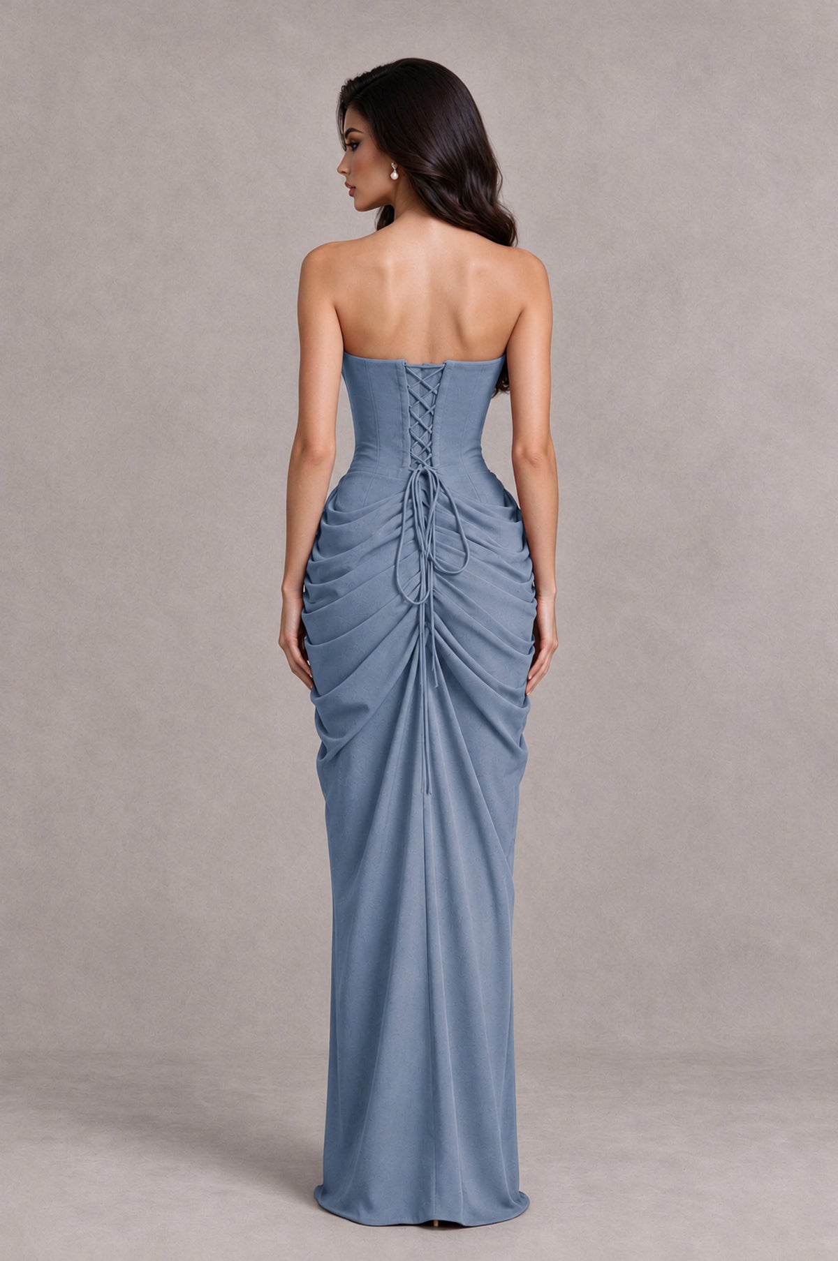 BOLODOO Dusty Blue Strapless Ruched Corset Evening Gown - Dusty Blue - Dusty Blue_2