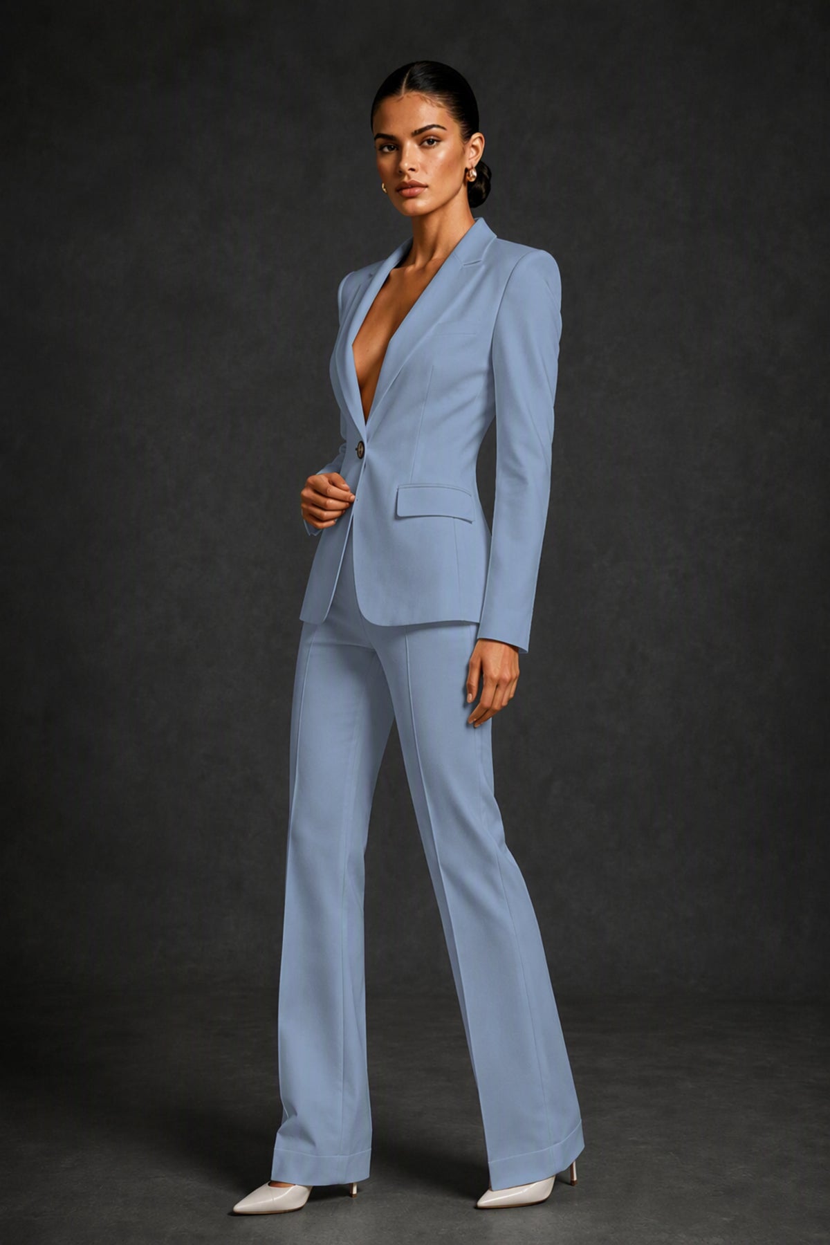 BOLODOO Dusty Blue Two-Piece Blazer and Pants Suit Set - Dusty Blue