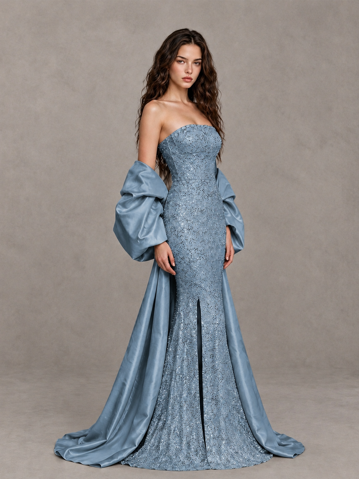 Dusty Blue Strapless Mermaid Prom Dress with Slit | BOLODOO