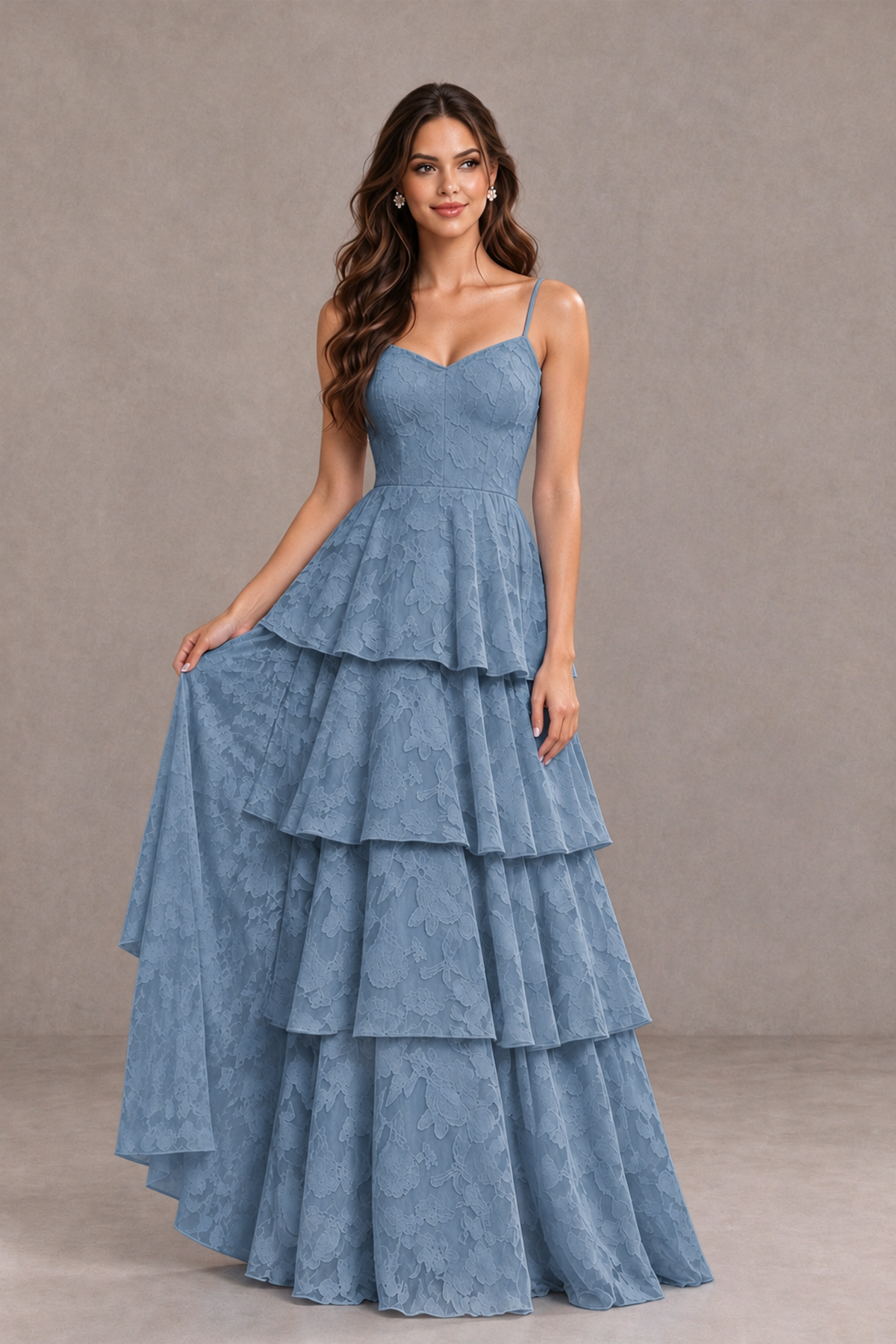 BOLODOO Dusty Blue Tiered Floral-Textured Spaghetti Strap Maxi Dress - Dusty Blue - Dusty Blue_3