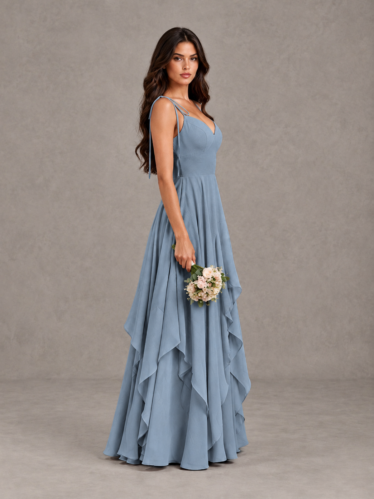 BOLODOO Dusty Blue Tie-Strap Ruffle A-Line Bridesmaid Dress - Dusty Blue - Dusty Blue_3
