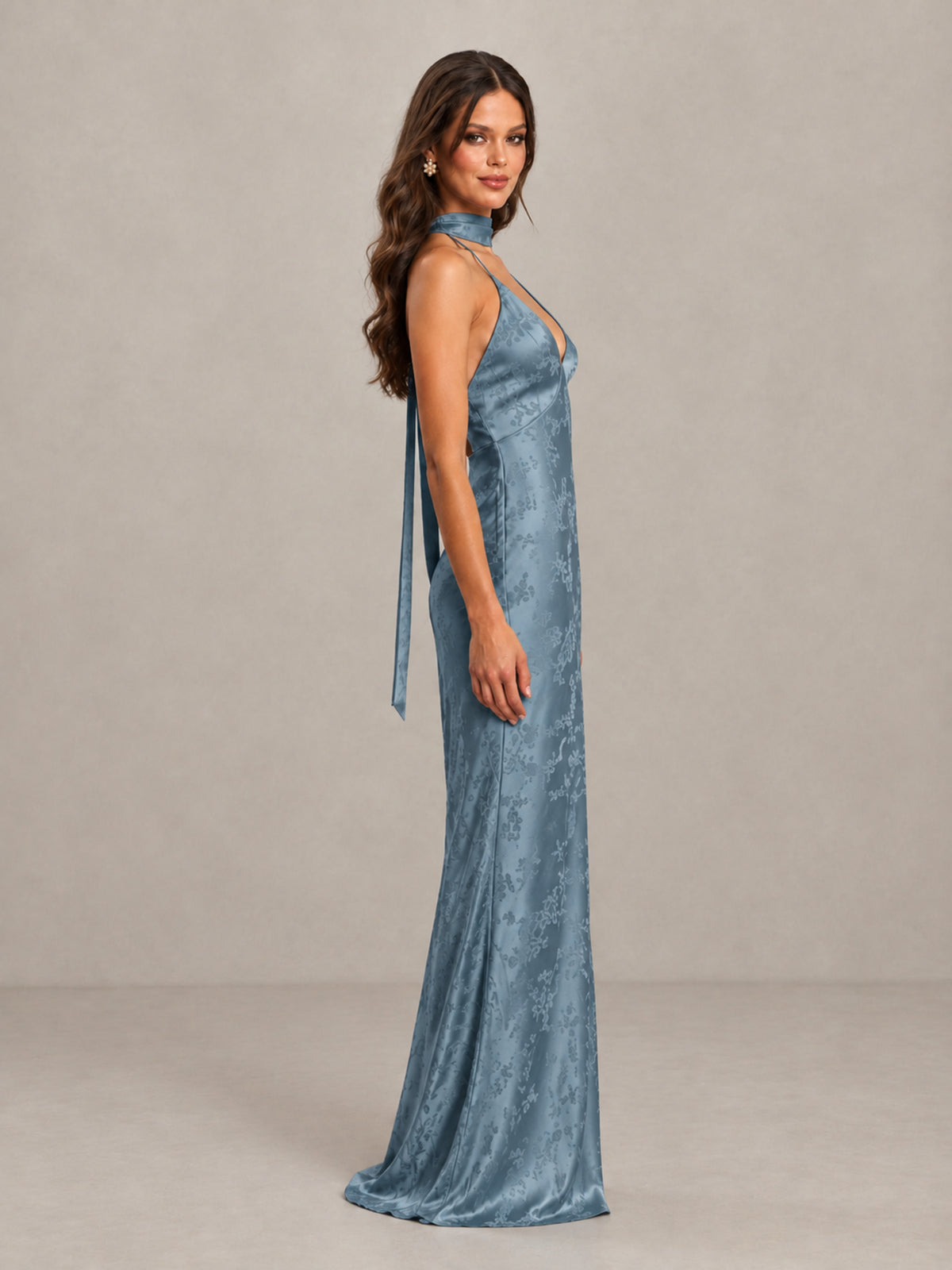 BOLODOO Dusty Blue Floral Satin Open-Back Bridesmaid Dress - Dusty Blue - Dusty Blue_3