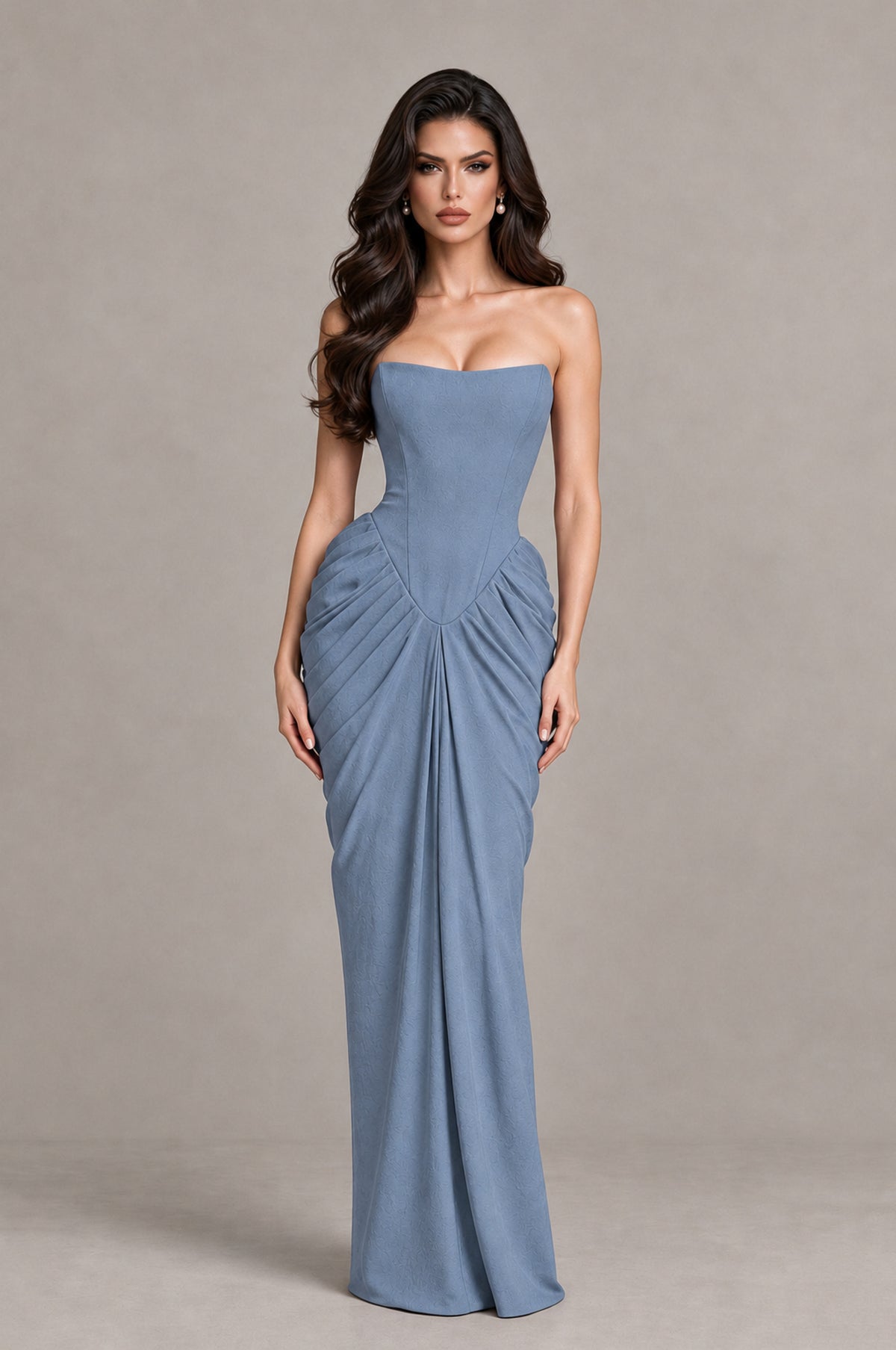BOLODOO Dusty Blue Strapless Ruched Corset Evening Gown - Dusty Blue - Dusty Blue_3