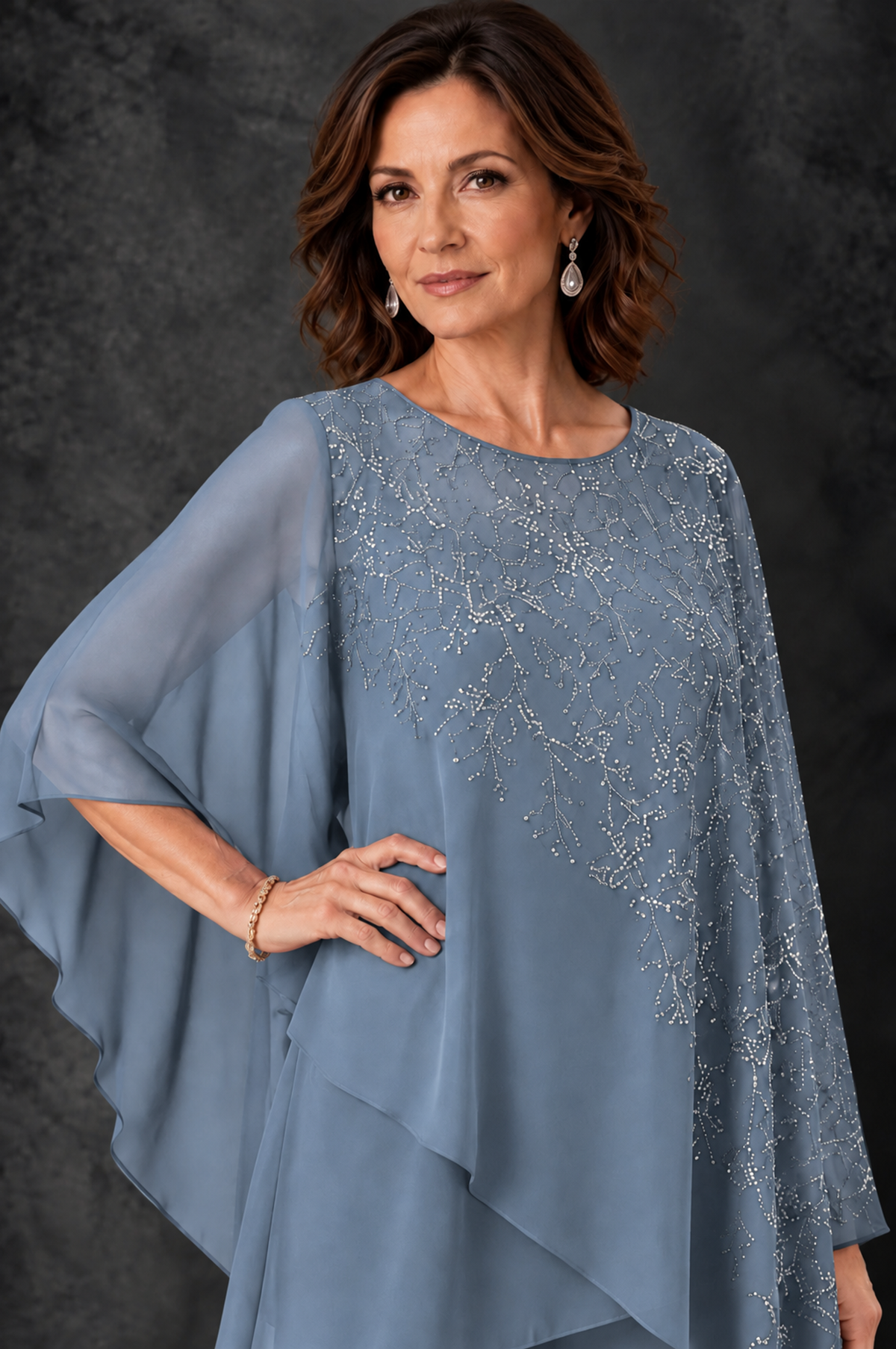 BOLODOO Dusty Blue Embellished Cape Pant Suit for Mother of the Bride - Dusty Blue - Dusty_Blue_3
