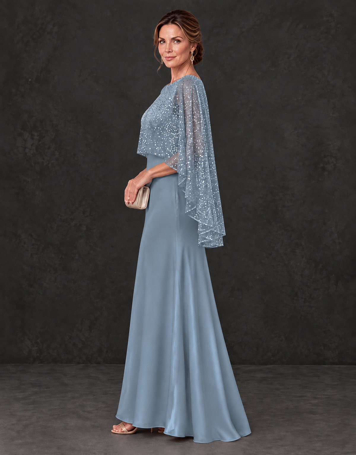 BOLODOO Dusty Blue Sparkle Cape Sleeve Mother of the Bride Dress - Dusty Blue - Dusty_Blue_3