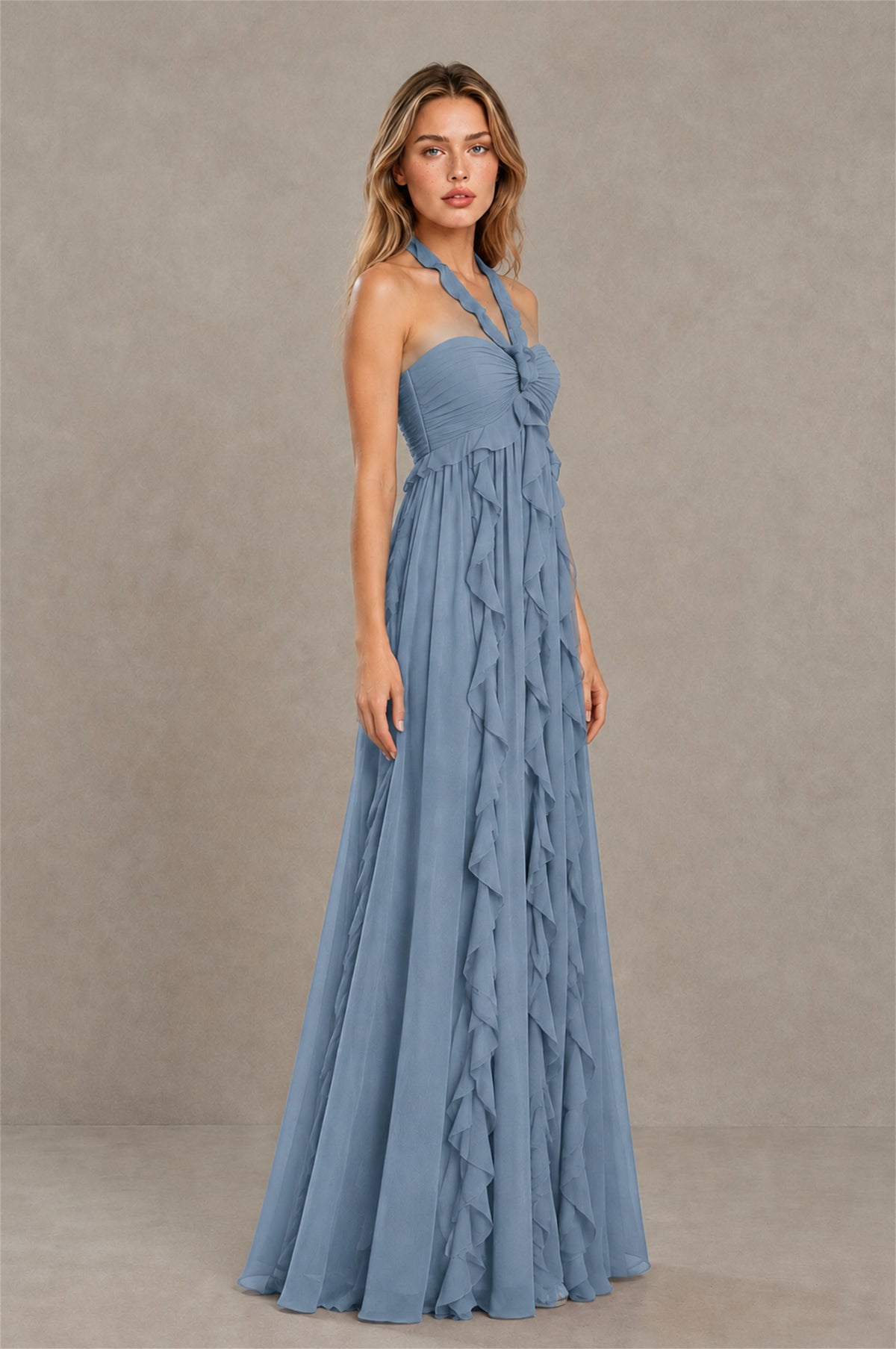 BOLODOO Dusty Blue Halter Ruffle A-Line Floor-Length Evening Dress - Dusty Blue - Dusty_Blue_3