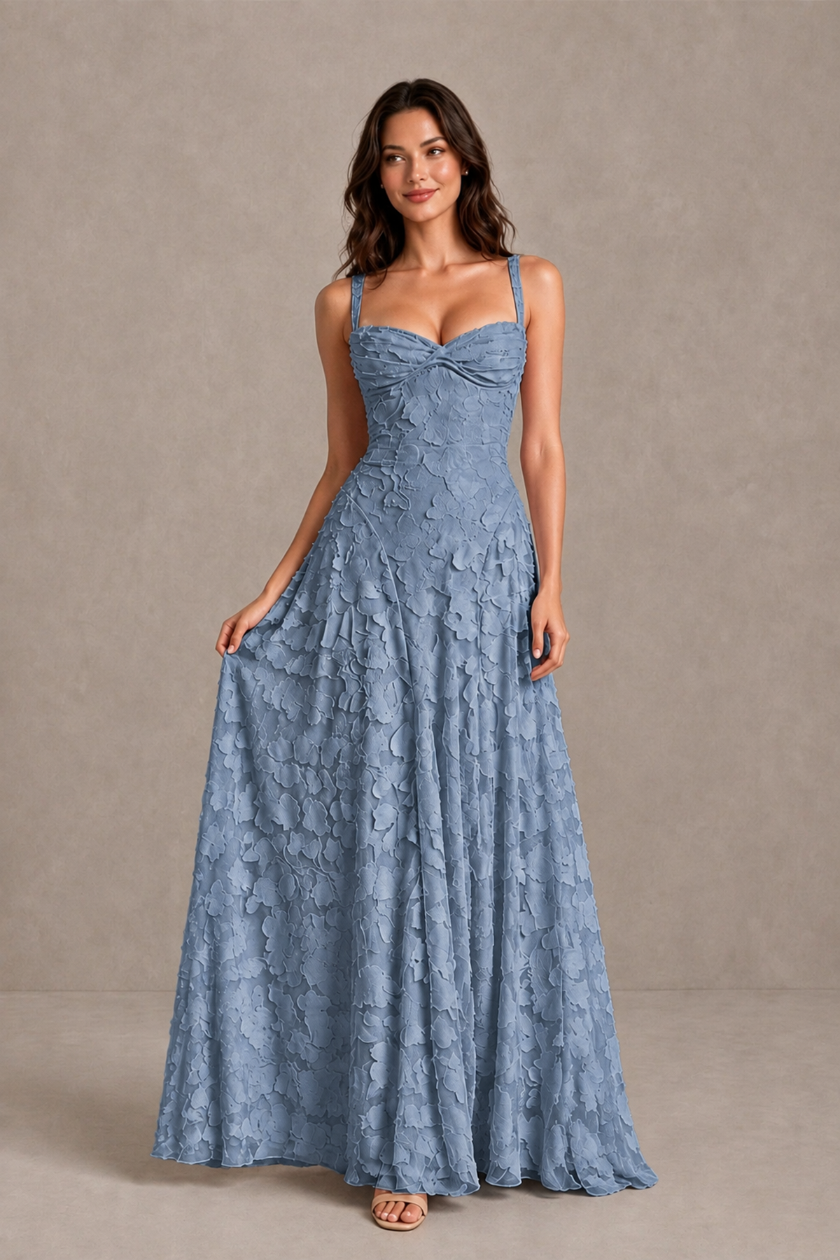 BOLODOO Dusty Blue Floral-Textured A-Line Dress with Lace-Up Back - Dusty Blue - Dusty Blue_3