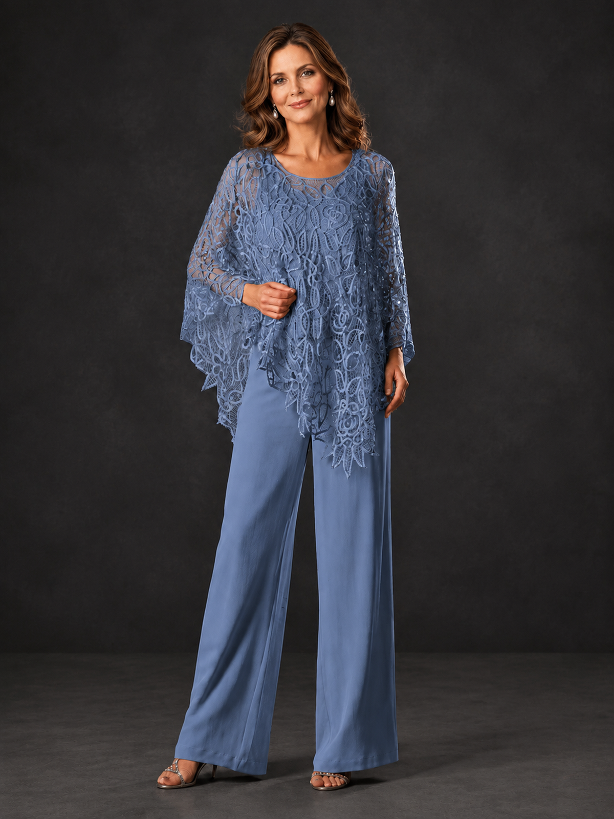 BOLODOO Dusty Blue Lace Overlay Wide-Leg Pantsuit for Mothers of the Bride - Dusty Blue