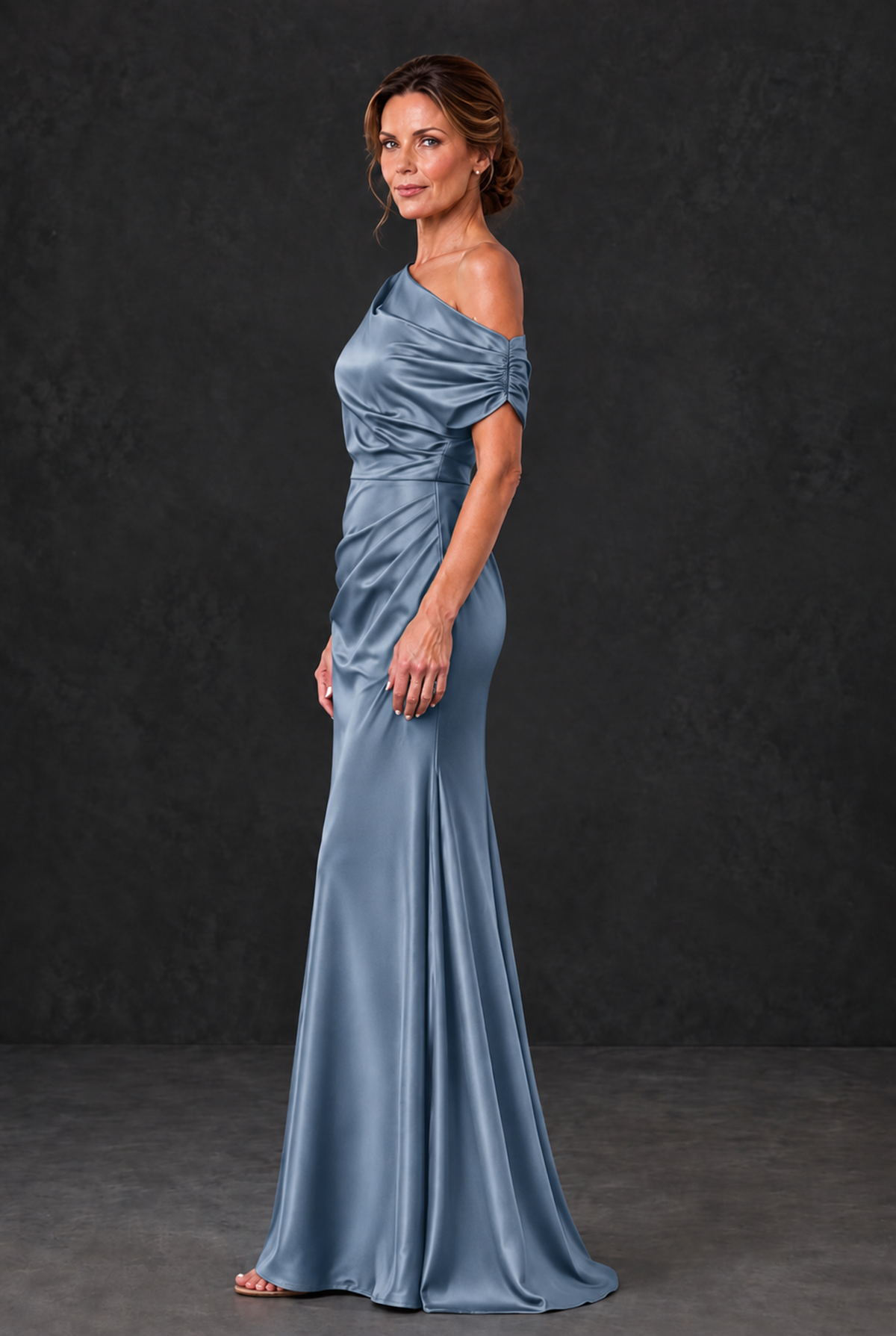 BOLODOO Dusty Blue Asymmetric Ruched Mother of the Bride Dress - Dusty Blue - Dusty_Blue_3