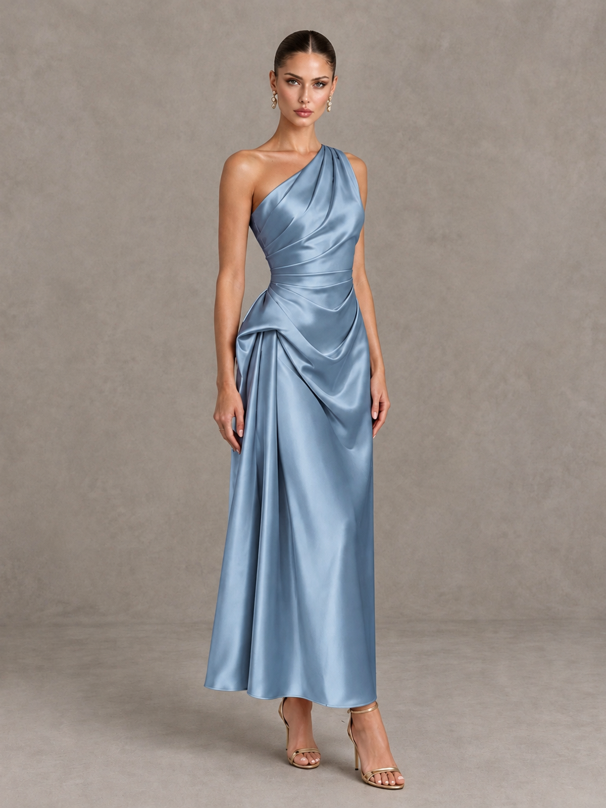 BOLODOO Dusty Blue One Shoulder Satin Cocktail Dress with Draped A-Line Skirt - Dusty Blue - Dusty Blue_3