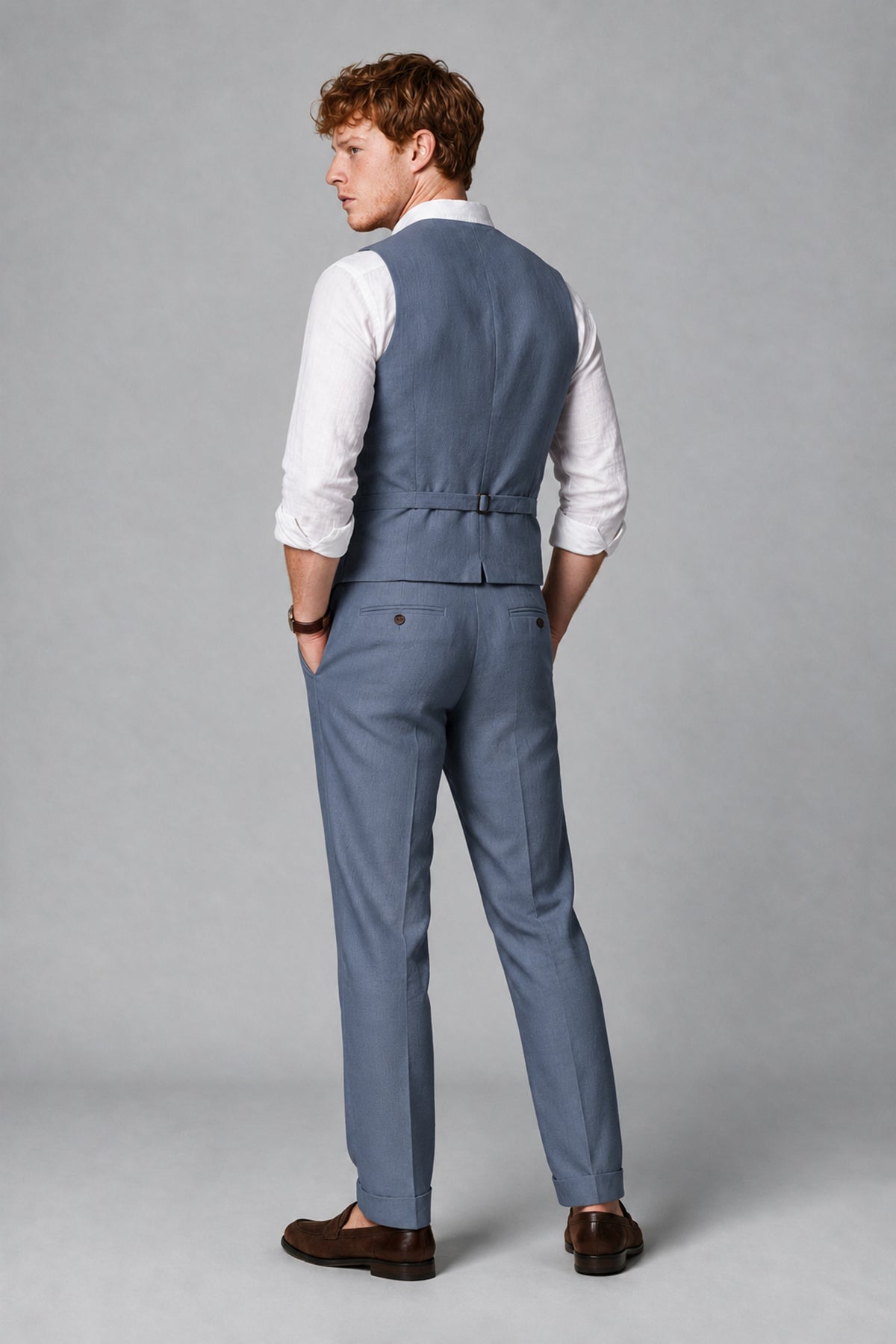 Bolodoo Men's Dusty Blue 2-Piece Vest and Pants Set with V-Neck Waistcoat - Dusty Blue - Dusty Blue_3