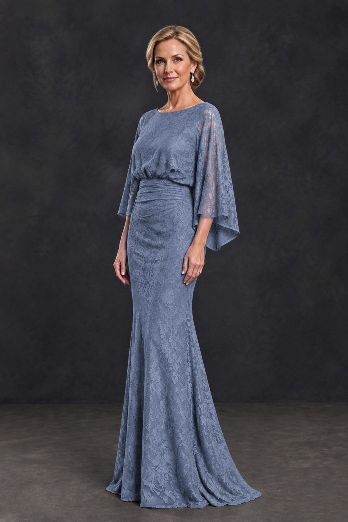 BOLODOO Dusty Blue Lace Flutter Sleeve Mother of the Bride Dress - Dusty Blue - Dusty Blue_3