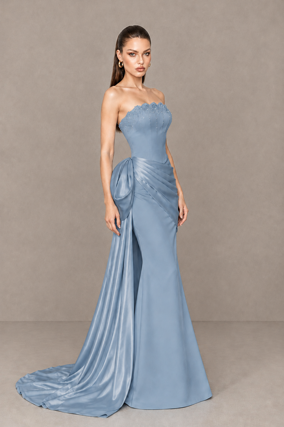 BOLODOO Dusty Blue Strapless Satin Prom Dress with Draped Side Train - Dusty Blue - Dusty_Blue_3