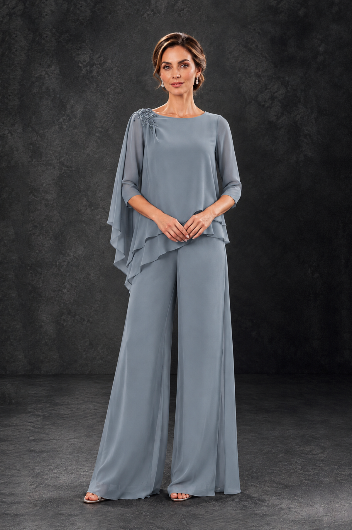 BOLODOO Dusty Blue Layered Wide-Leg Mother of the Bride Pant Suit - Dusty Blue - Dusty Blue_3