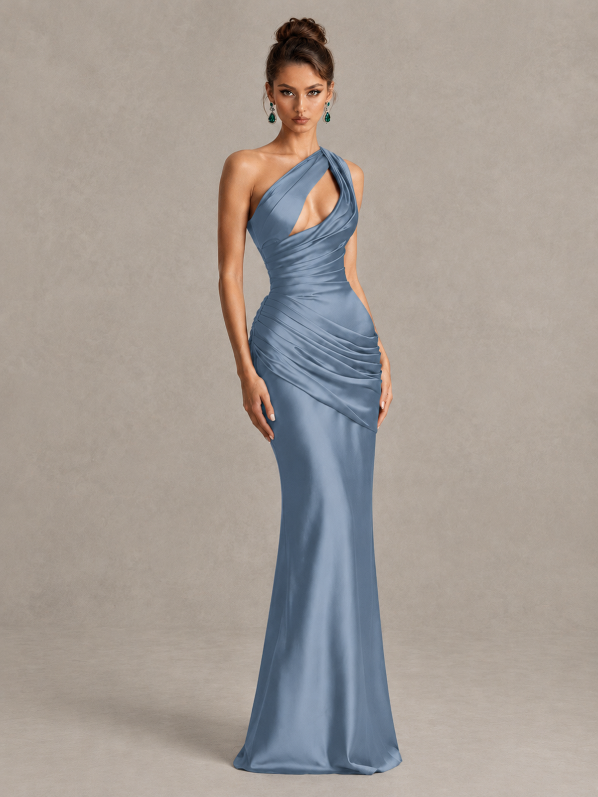 BOLODOO Dusty Blue One-Shoulder Cutout Satin Mermaid Prom Dress - Dusty Blue - Dusty Blue_3