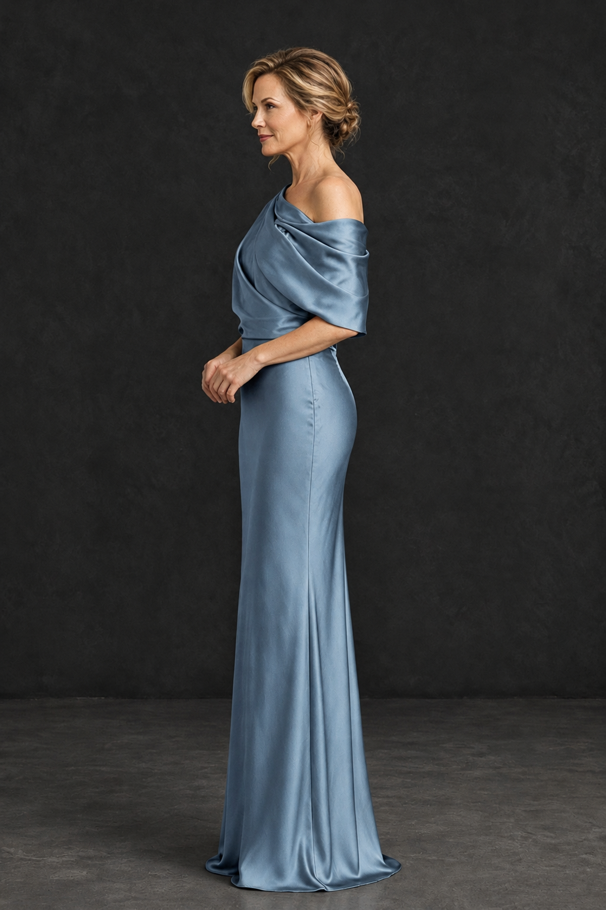BOLODOO Dusty Blue Satin Asymmetric Mother of the Bride Dress - Dusty Blue - Dusty Blue_3