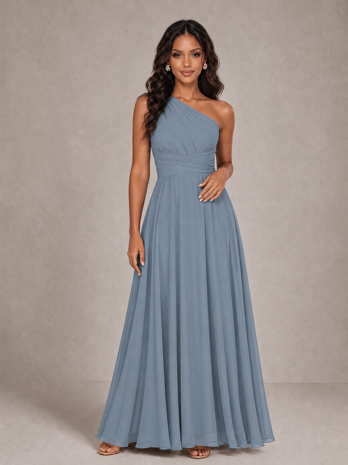 BOLODOO Dusty Blue One-Shoulder A-Line Bridesmaid Dress - Dusty Blue - Dusty Blue_3