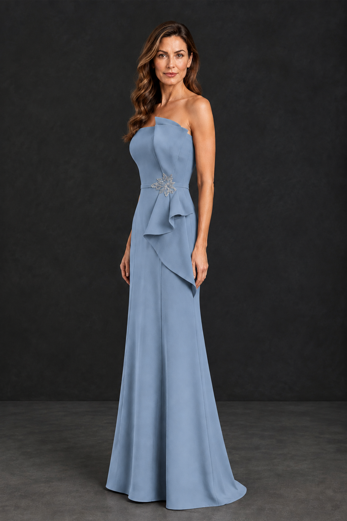BOLODOO Dusty Blue Strapless Mother of the Bride Dress with Ruffle Detail - Dusty Blue - Dusty_Blue_3