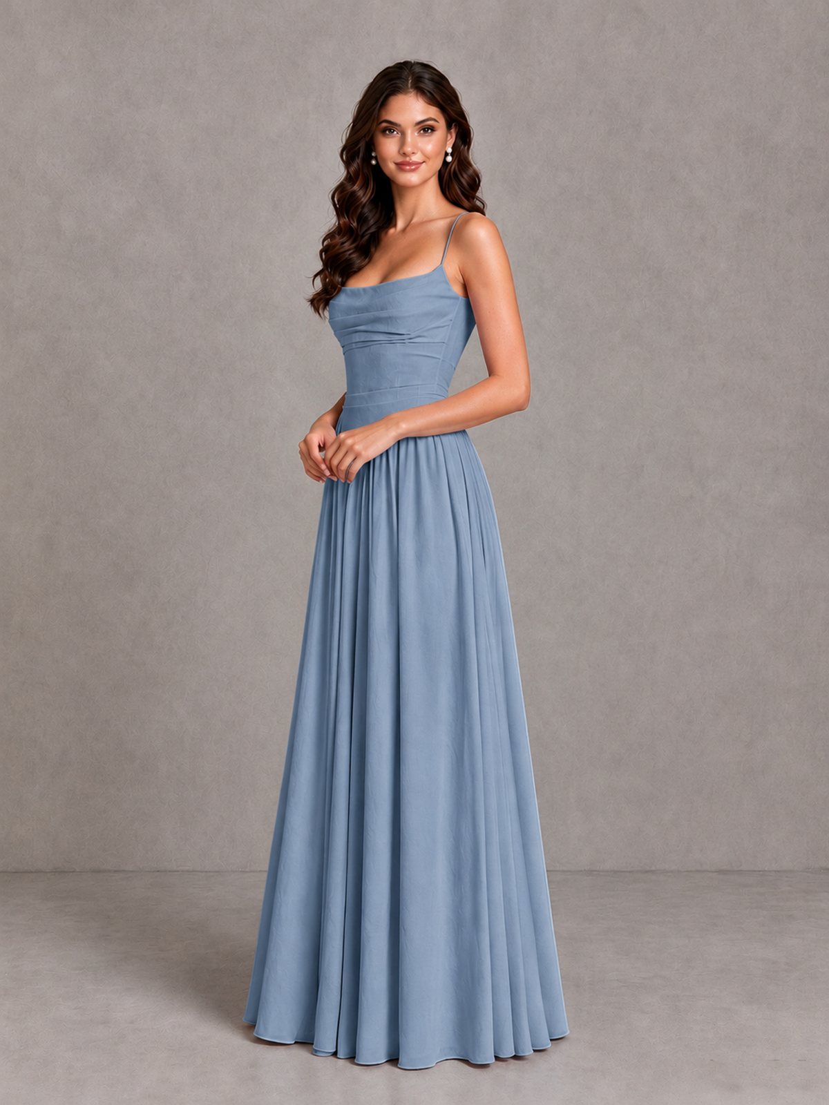 BOLODOO Dusty Blue Lace-Up Back A-Line Bridesmaid Dress - Dusty Blue - Dusty Blue_3