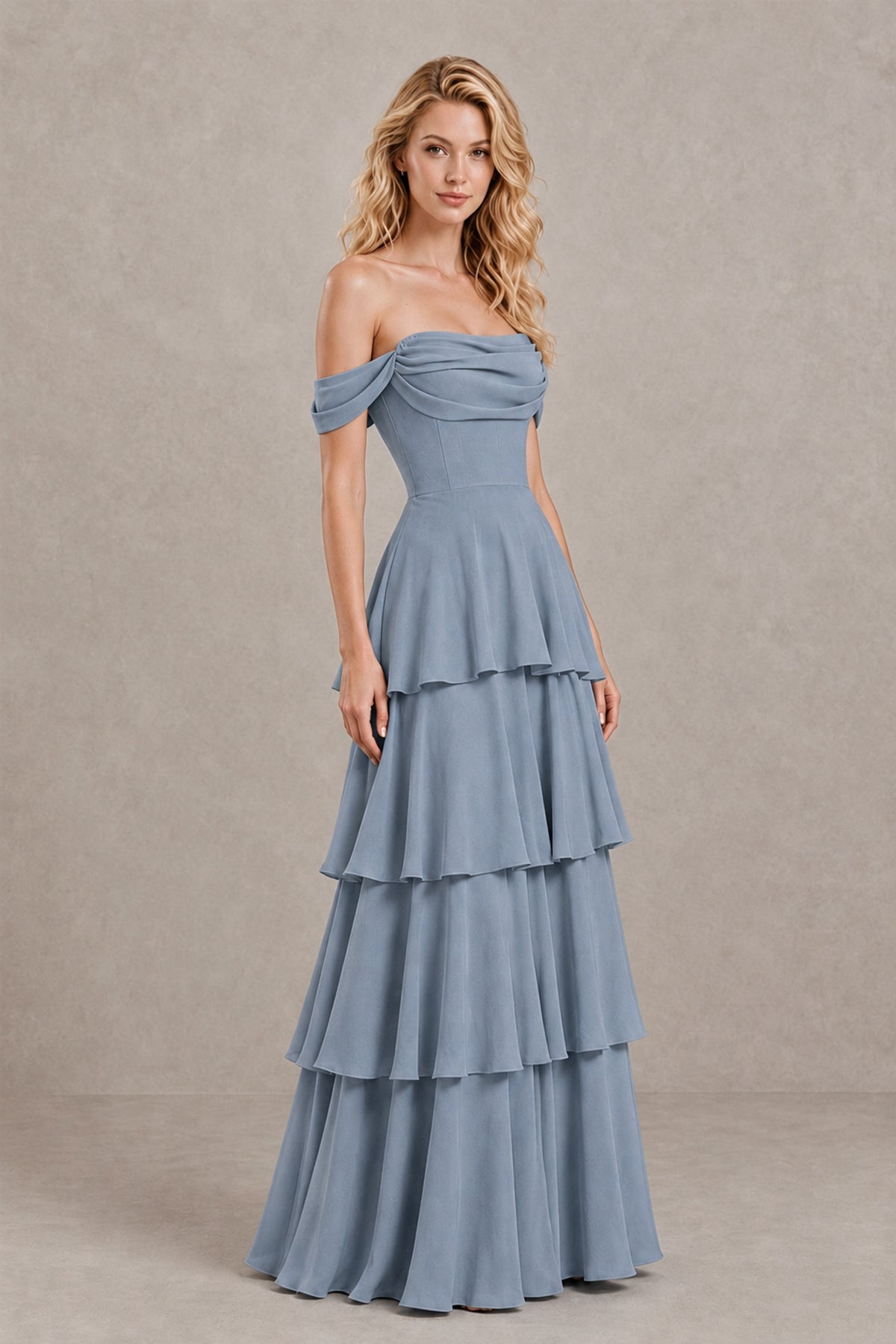 BOLODOO Dusty Blue Off-the-Shoulder Tiered A-Line Evening Bridesmaid Dress - Dusty Blue - Dusty Blue_3