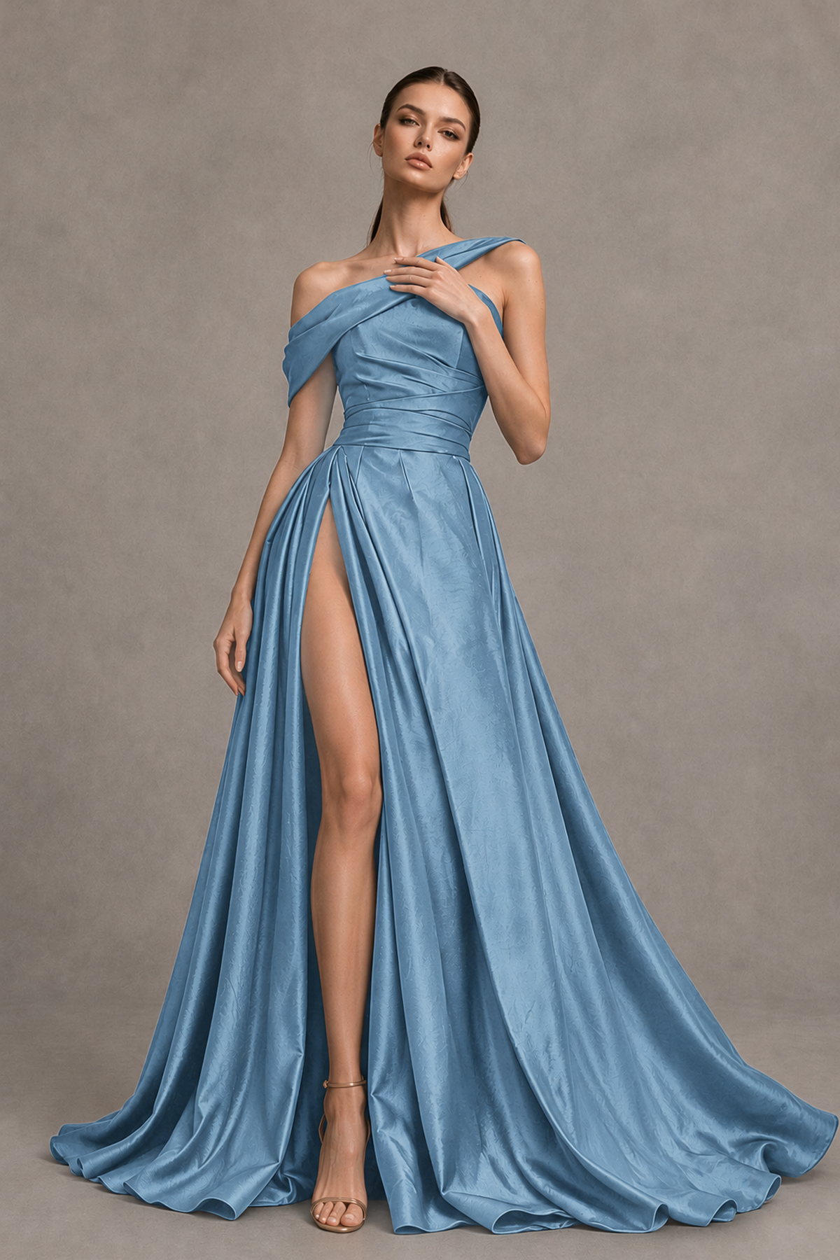 BOLODOO Dusty Blue Asymmetric Satin-Look A-Line Prom Dress with High Slit - Dusty Blue - Dusty Blue_3