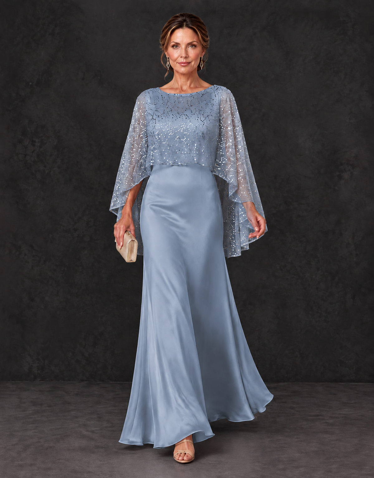 BOLODOO Dusty Blue Sparkle Cape Sleeve Mother of the Bride Dress - Dusty Blue - Dusty_Blue_4