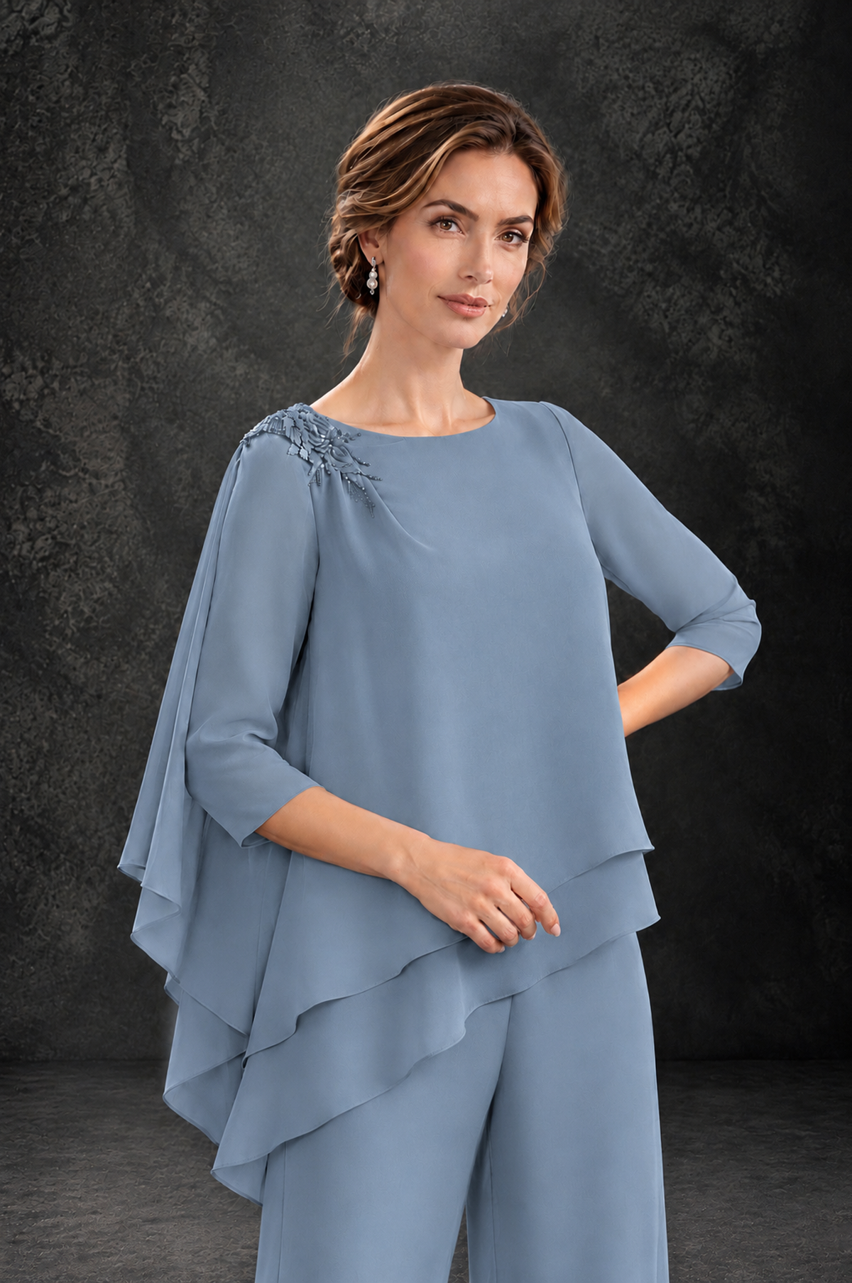 BOLODOO Dusty Blue Layered Wide-Leg Mother of the Bride Pant Suit - Dusty Blue - Dusty Blue_4