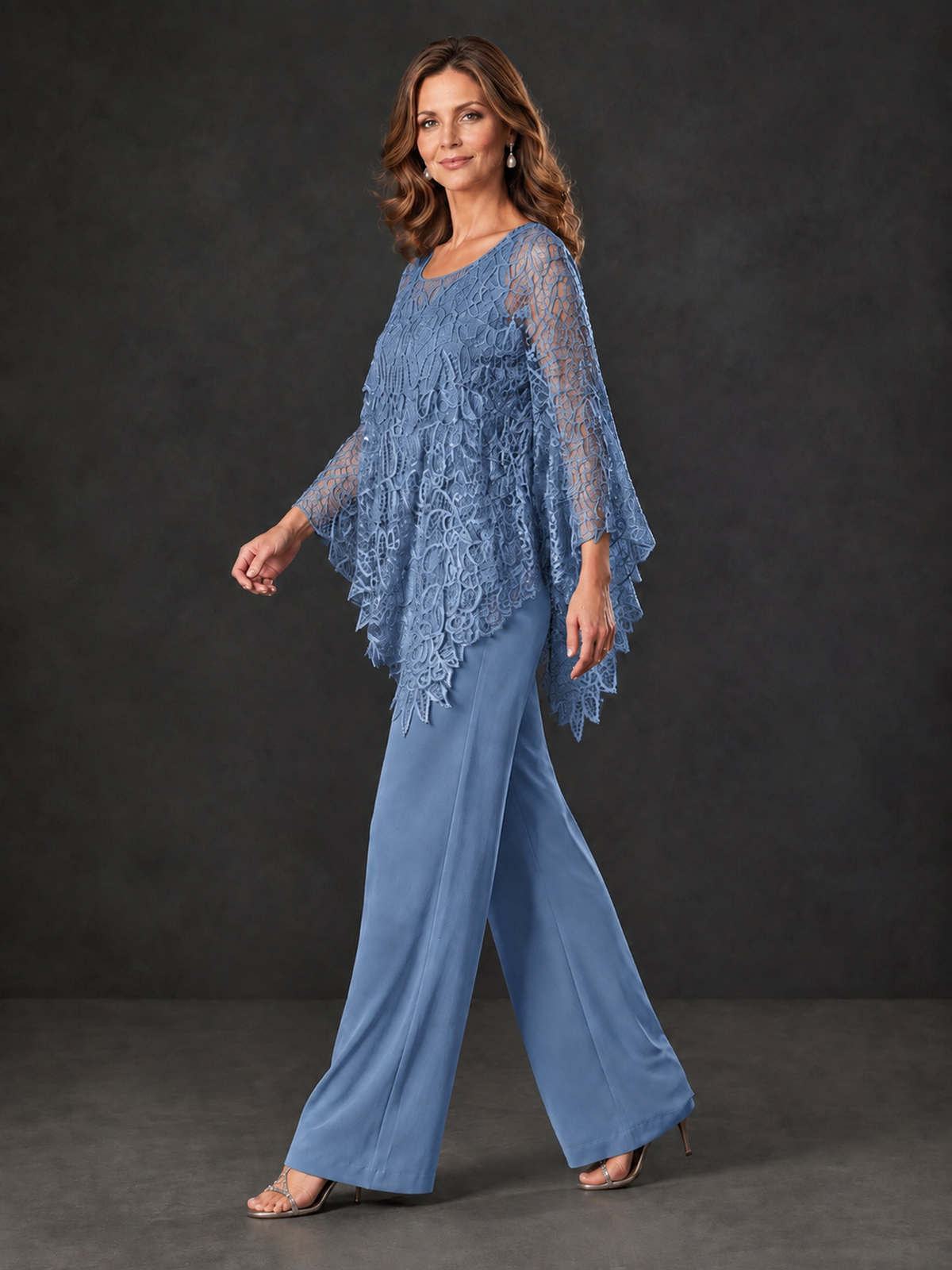 BOLODOO Dusty Blue Lace Overlay Wide-Leg Pantsuit for Mothers of the Bride - Dusty Blue