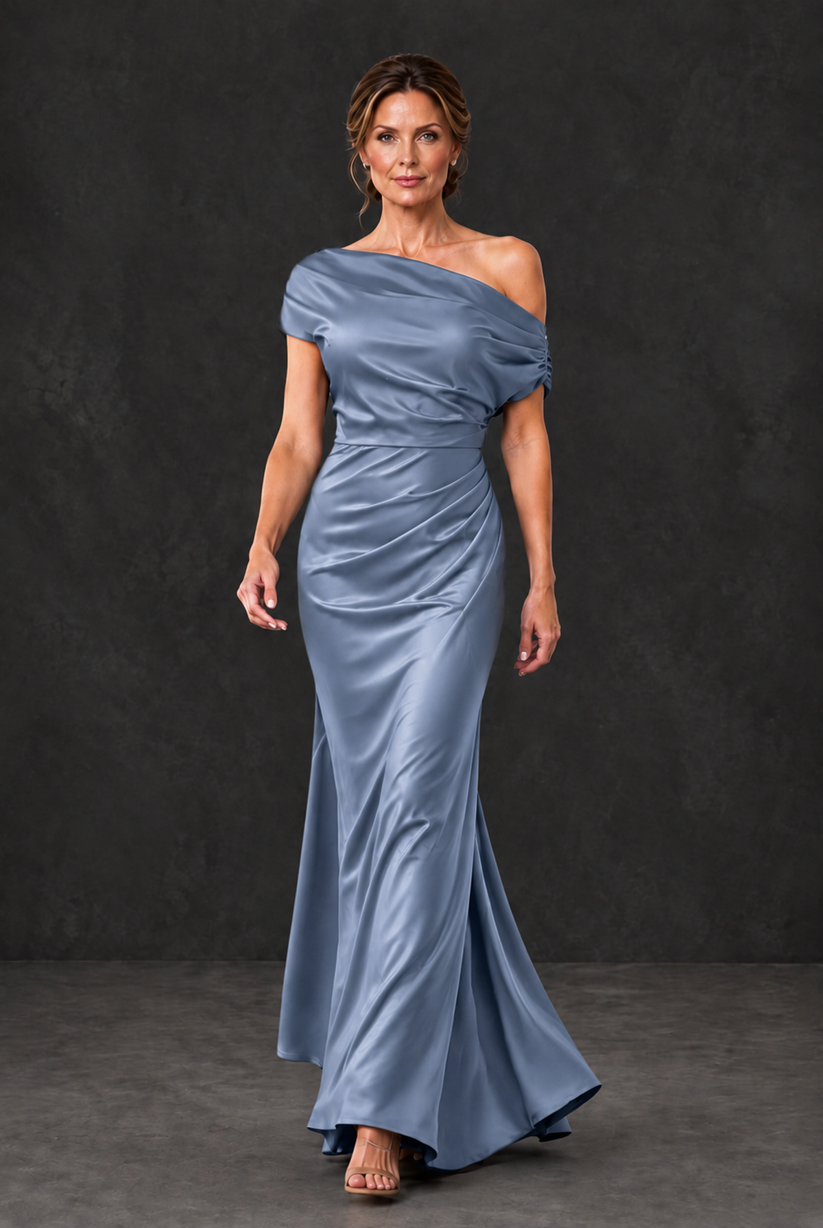 BOLODOO Dusty Blue Asymmetric Ruched Mother of the Bride Dress - Dusty Blue - Dusty_Blue_4