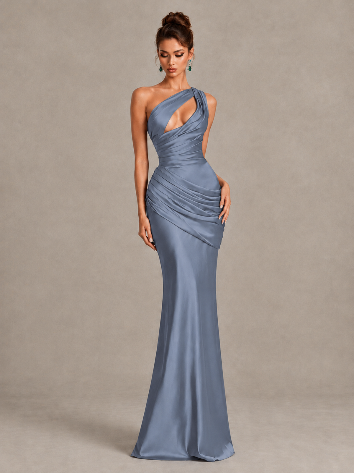 BOLODOO Dusty Blue One-Shoulder Cutout Satin Mermaid Prom Dress - Dusty Blue - Dusty Blue_4