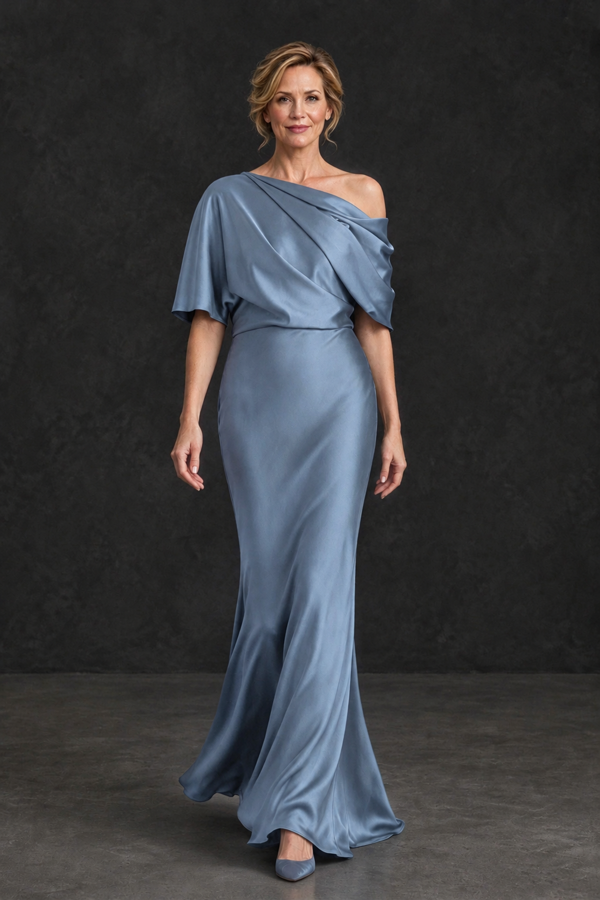 BOLODOO Dusty Blue Satin Asymmetric Mother of the Bride Dress - Dusty Blue - Dusty Blue_4