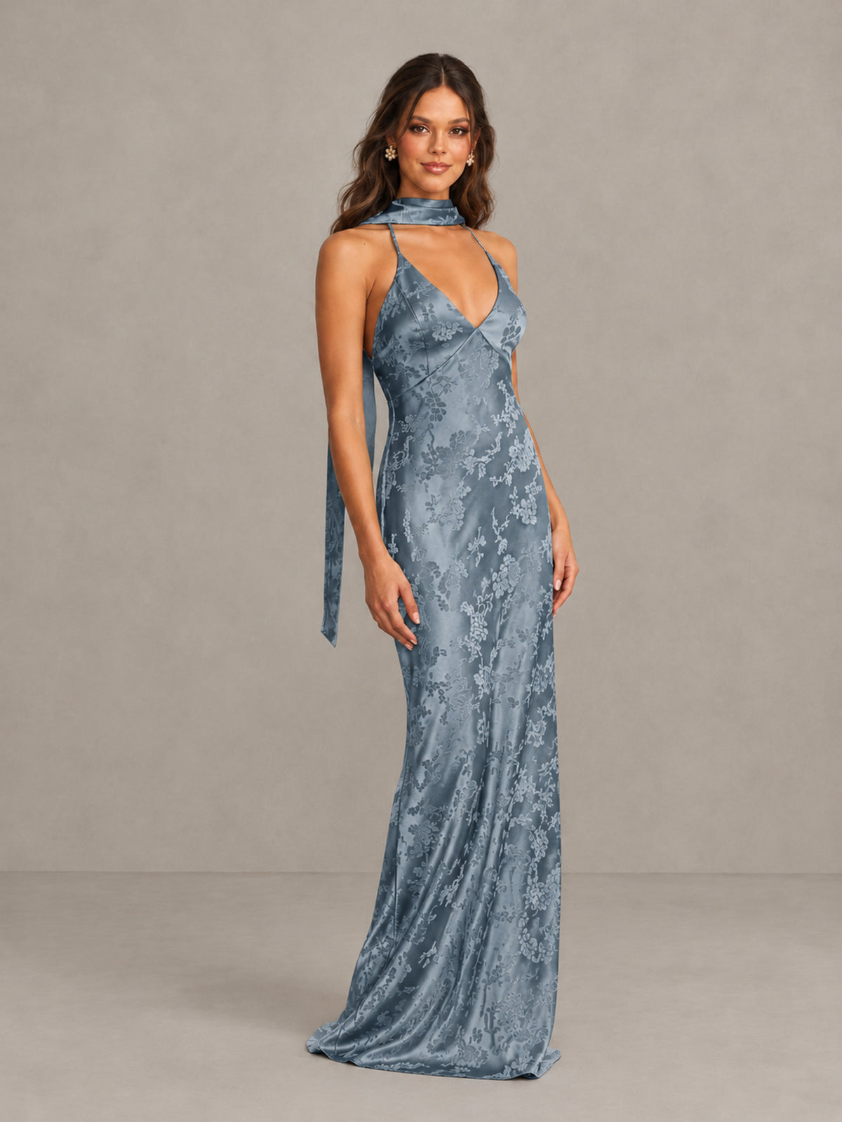 BOLODOO Dusty Blue Floral Satin Open-Back Bridesmaid Dress - Dusty Blue - Dusty Blue_4