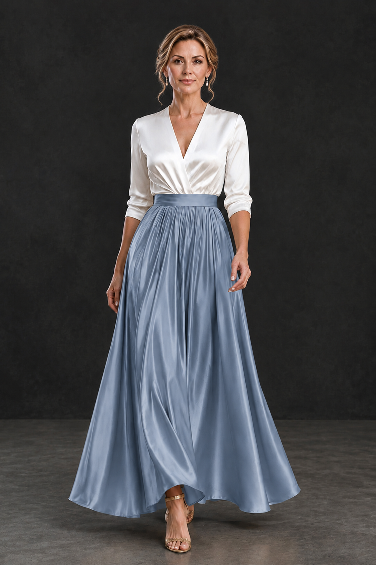 BOLODOO Dusty Blue and White V-Neck A-Line Mother of the Bride Dress - Dusty Blue - Dusty Blue_4