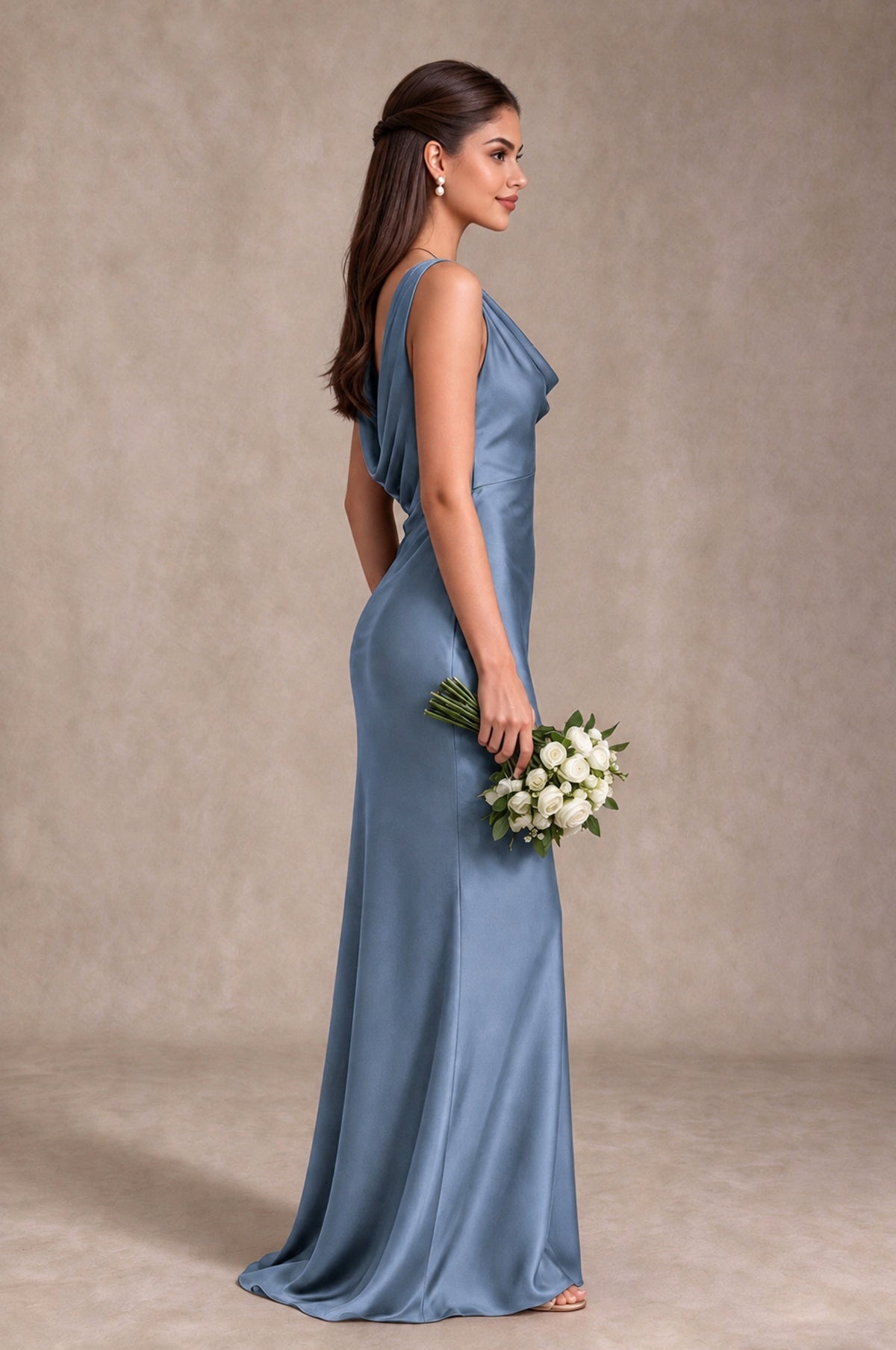 BOLODOO Dusty Blue Cowl Neck Open Back Satin Bridesmaid Dress - Dusty Blue - Dusty Blue_4