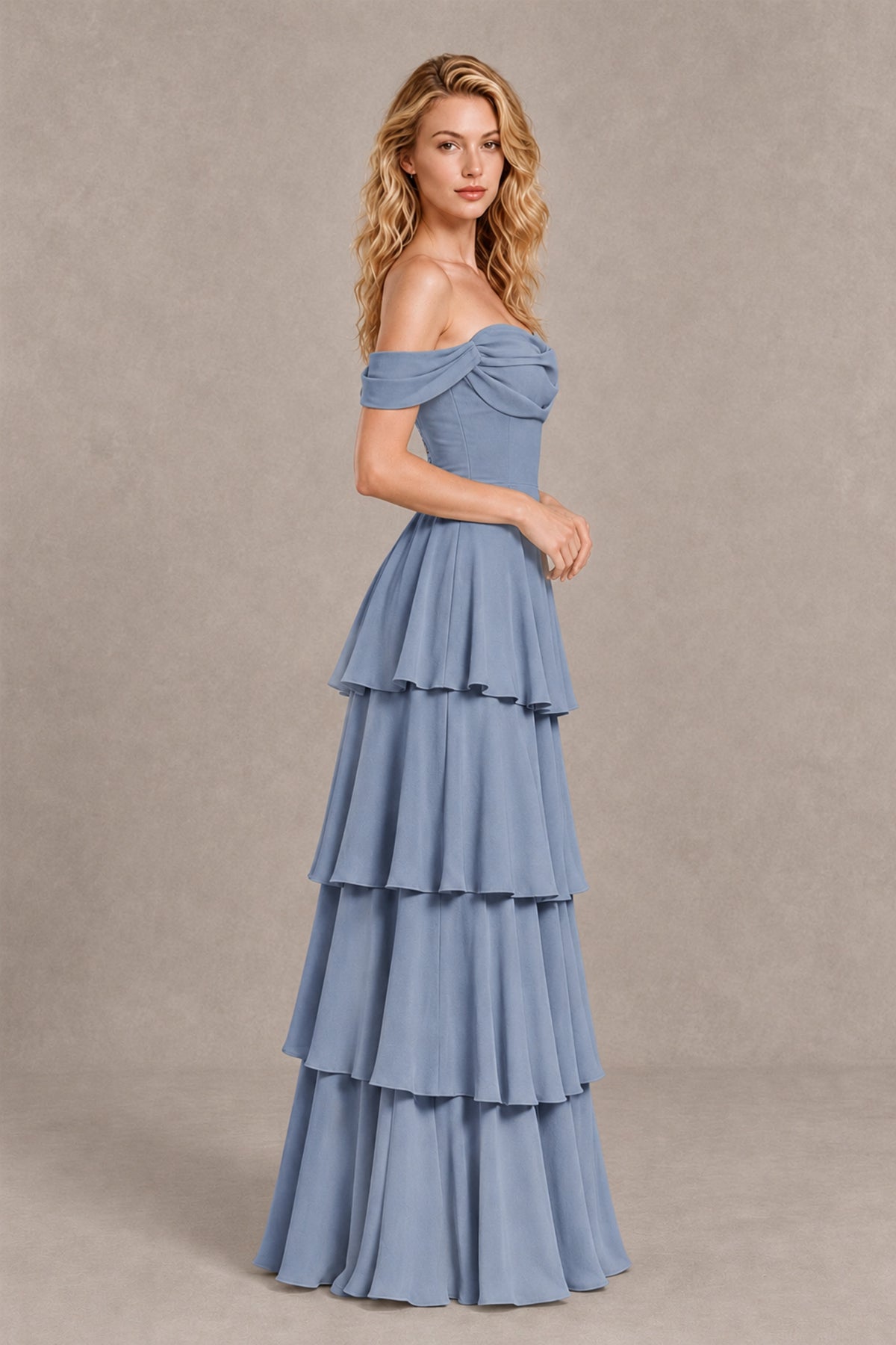 BOLODOO Dusty Blue Off-the-Shoulder Tiered A-Line Evening Bridesmaid Dress - Dusty Blue - Dusty Blue_4