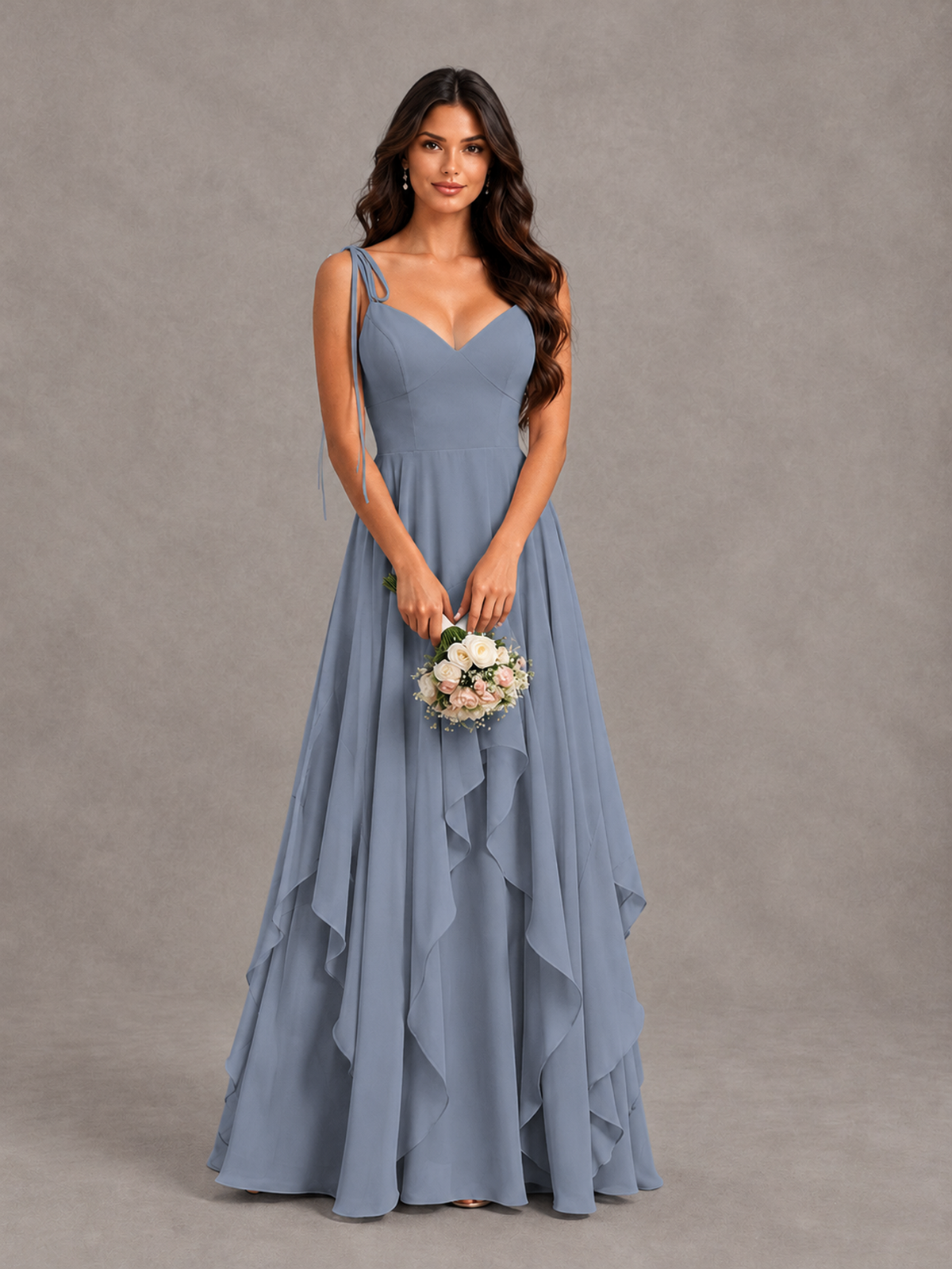 BOLODOO Dusty Blue Tie-Strap Ruffle A-Line Bridesmaid Dress - Dusty Blue - Dusty Blue_4