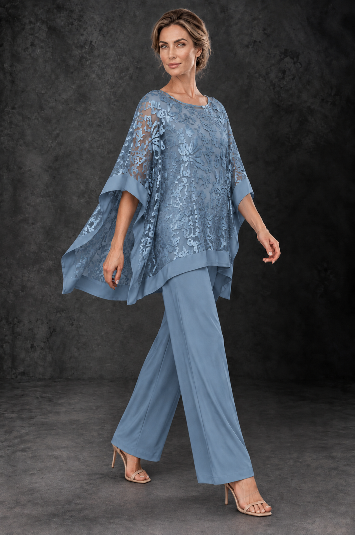 BOLODOO Dusty Blue Floral Cape Mother of the Bride Pant Suit - Dusty Blue - Dusty_Blue_4