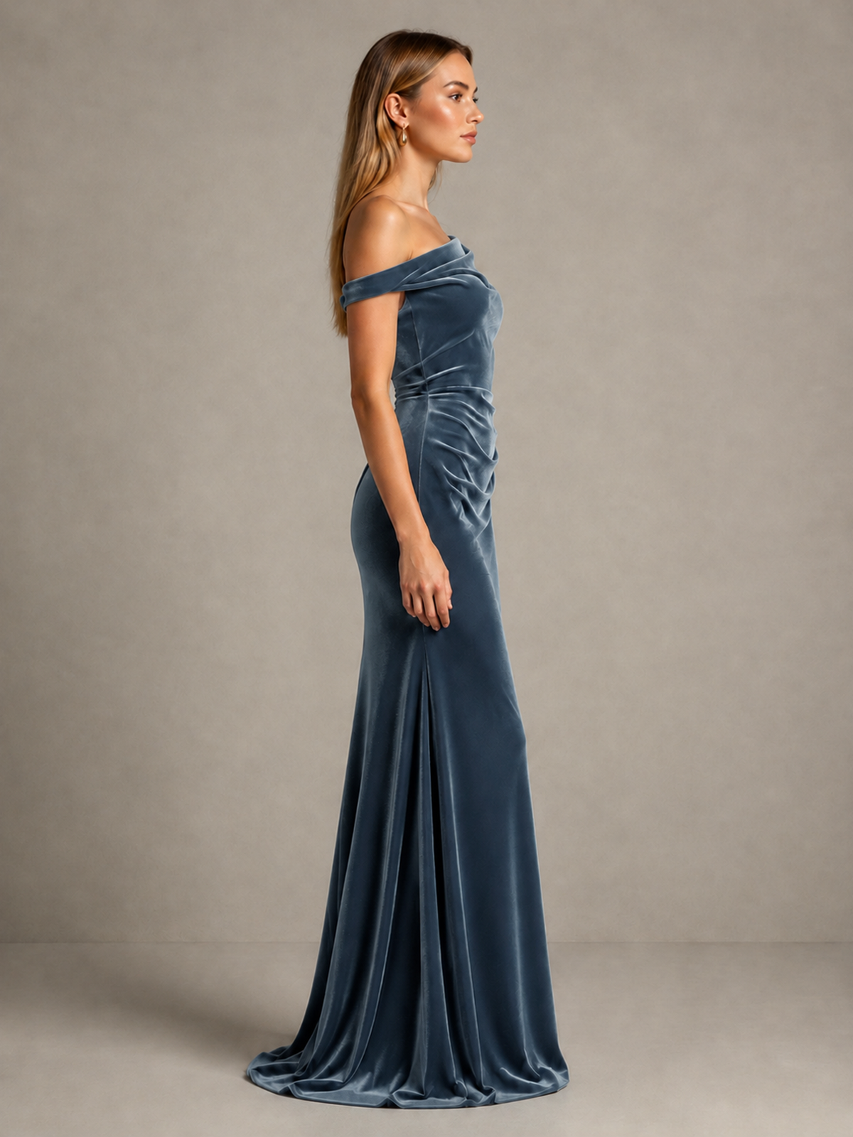 BOLODOO Dusty Blue One-Shoulder Velvet Mermaid Evening Gown - Dusty Blue - Dusty Blue_4