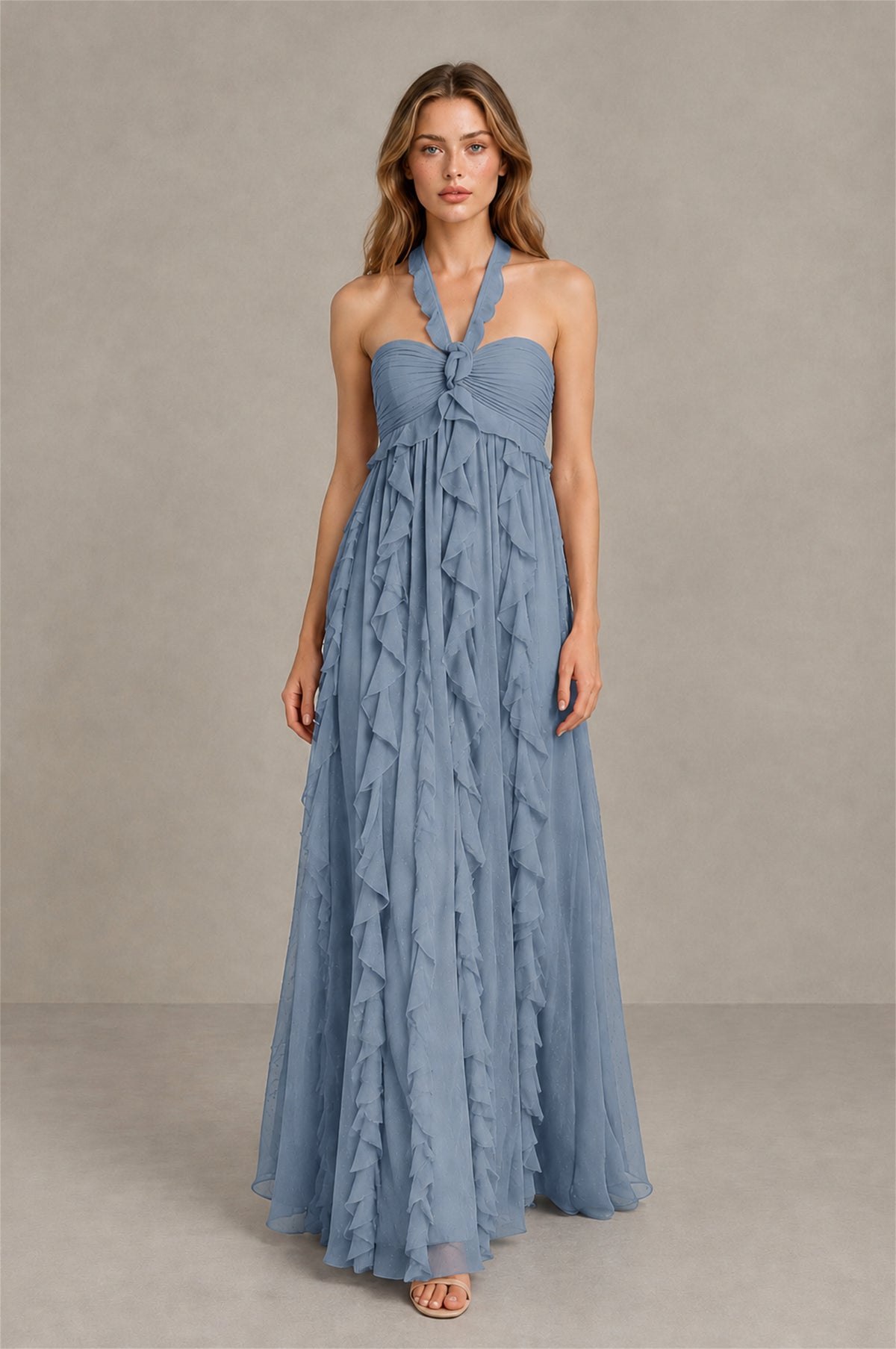 BOLODOO Dusty Blue Halter Ruffle A-Line Floor-Length Evening Dress - Dusty Blue - Dusty_Blue_4