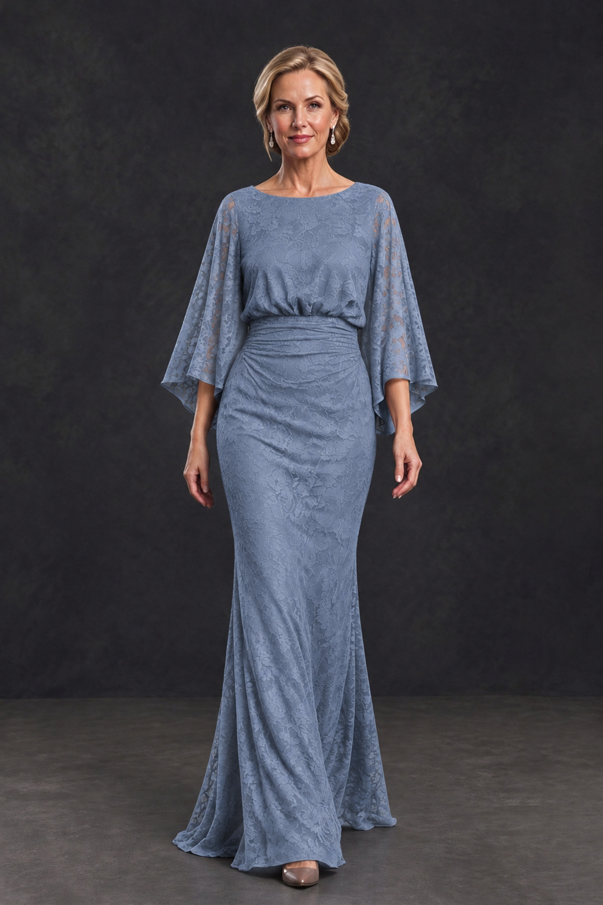 BOLODOO Dusty Blue Lace Flutter Sleeve Mother of the Bride Dress - Dusty Blue - Dusty Blue_4