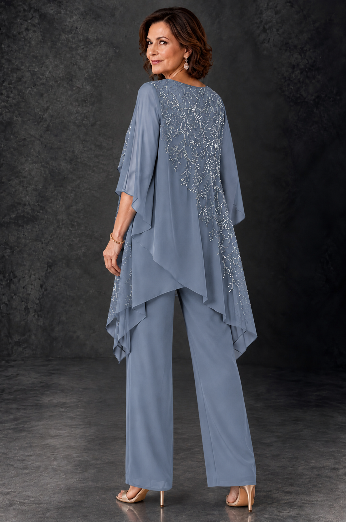 BOLODOO Dusty Blue Embellished Cape Pant Suit for Mother of the Bride - Dusty Blue - Dusty_Blue_4